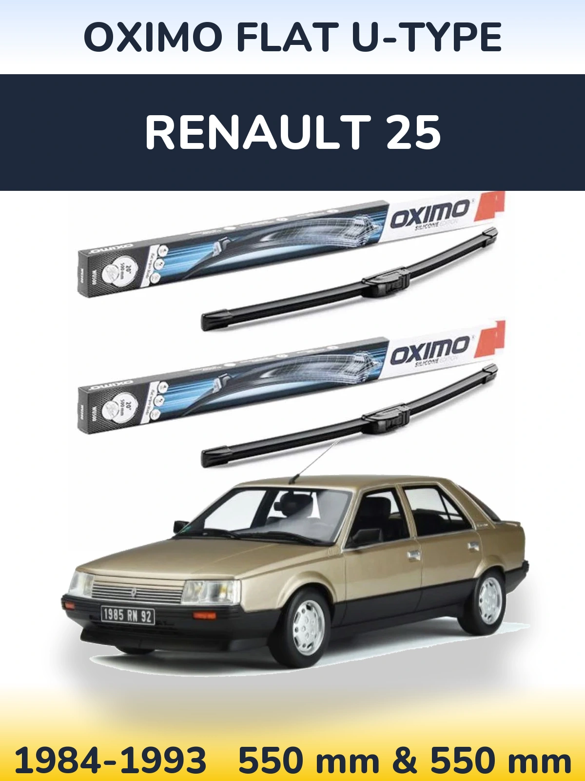 Sada předních stěračů Oximo Flat U-type 550 a 550 mm pro Renault 25 1984-1993