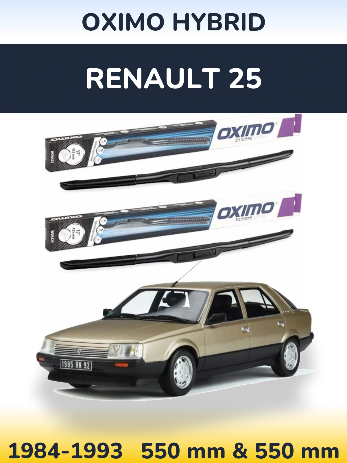 Sada předních stěračů Oximo Hybrid 550 a 550 mm pro Renault 25 1984-1993