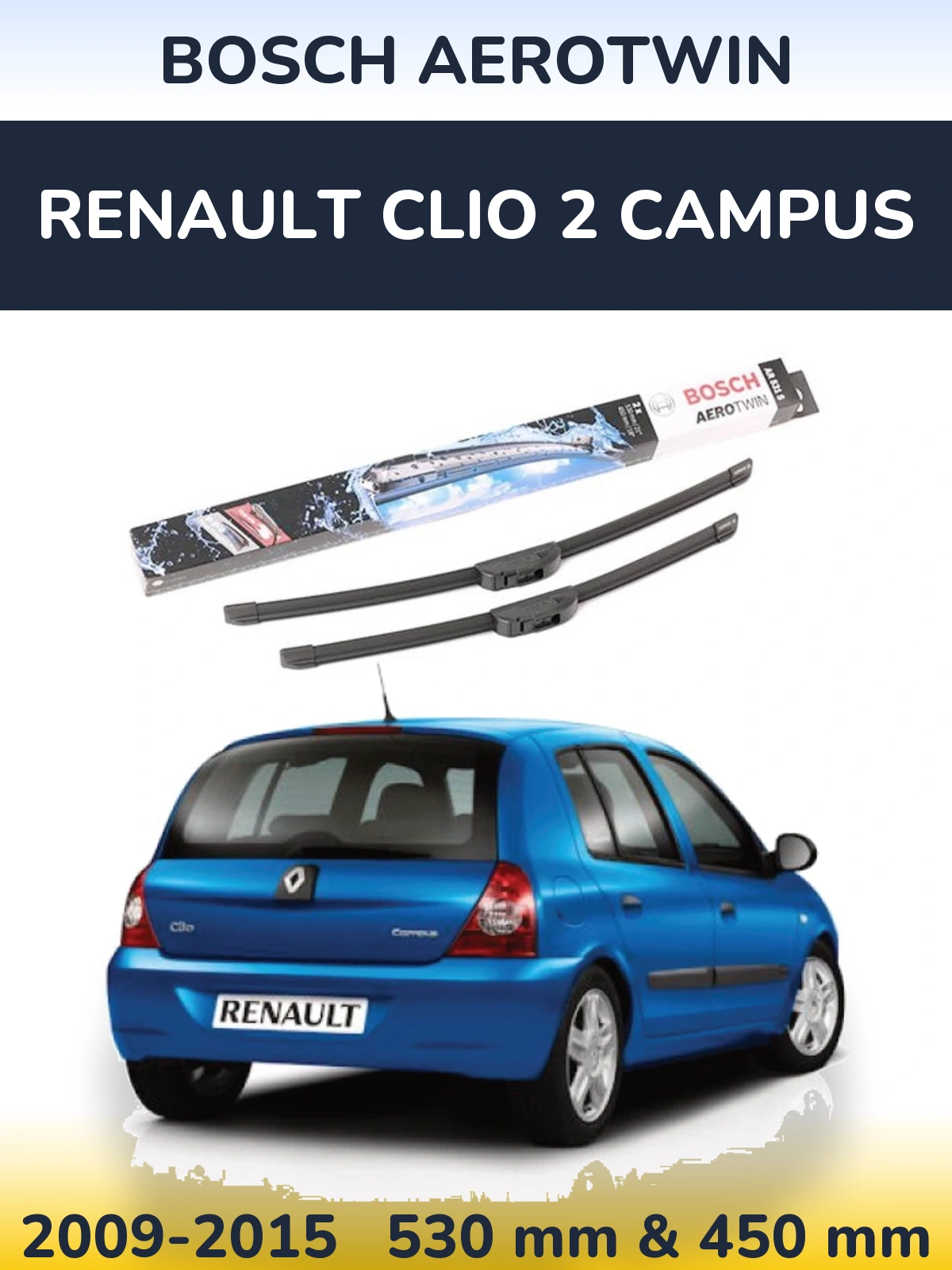 Sada předních stěračů BOSCH AeroTwin 530 a 450 mm pro Renault Clio 2 Campus 2009-2015