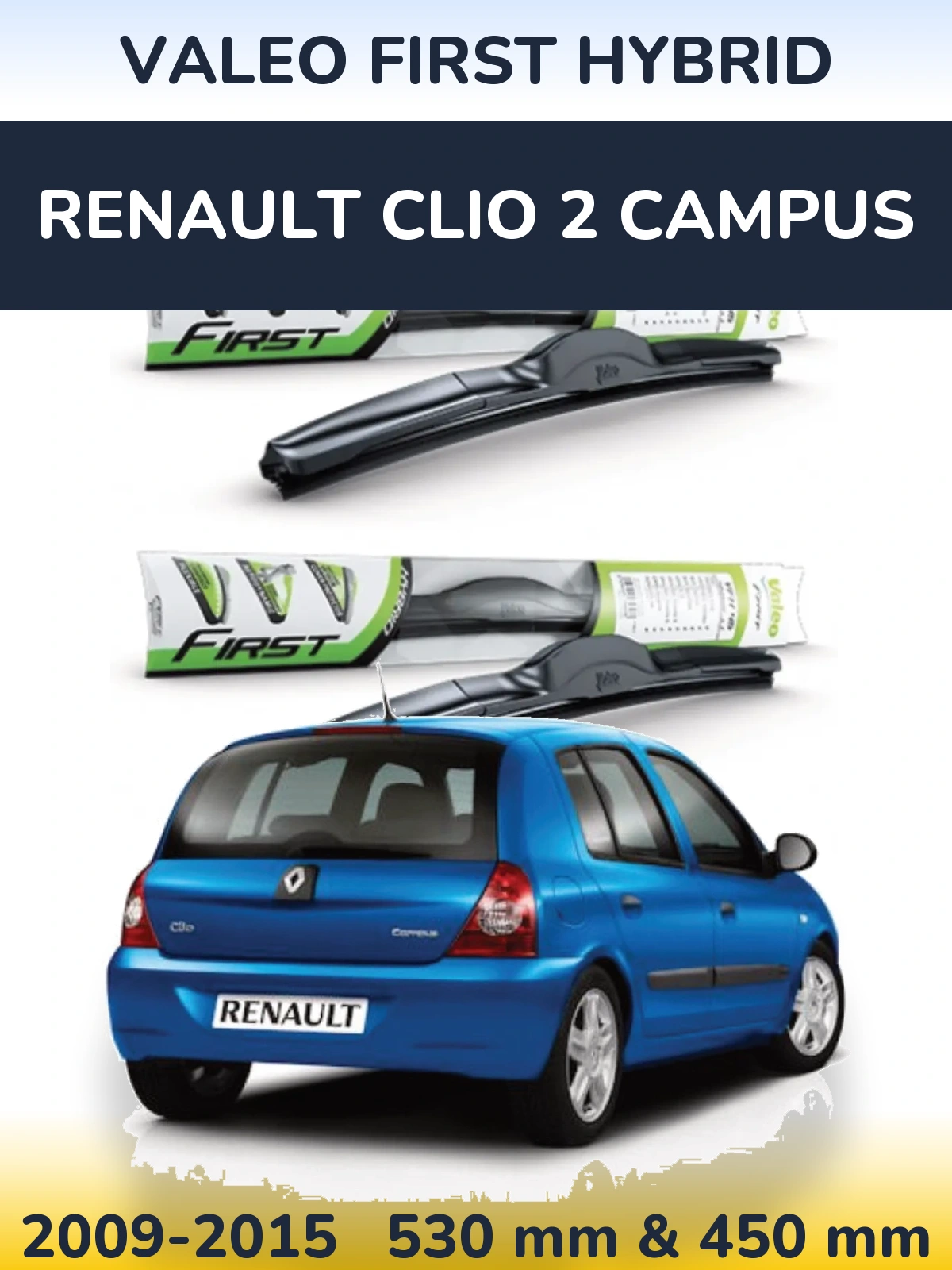 Sada předních stěračů Valeo First Hybrid 530 a 450 mm pro Renault Clio 2 Campus 2009-2015