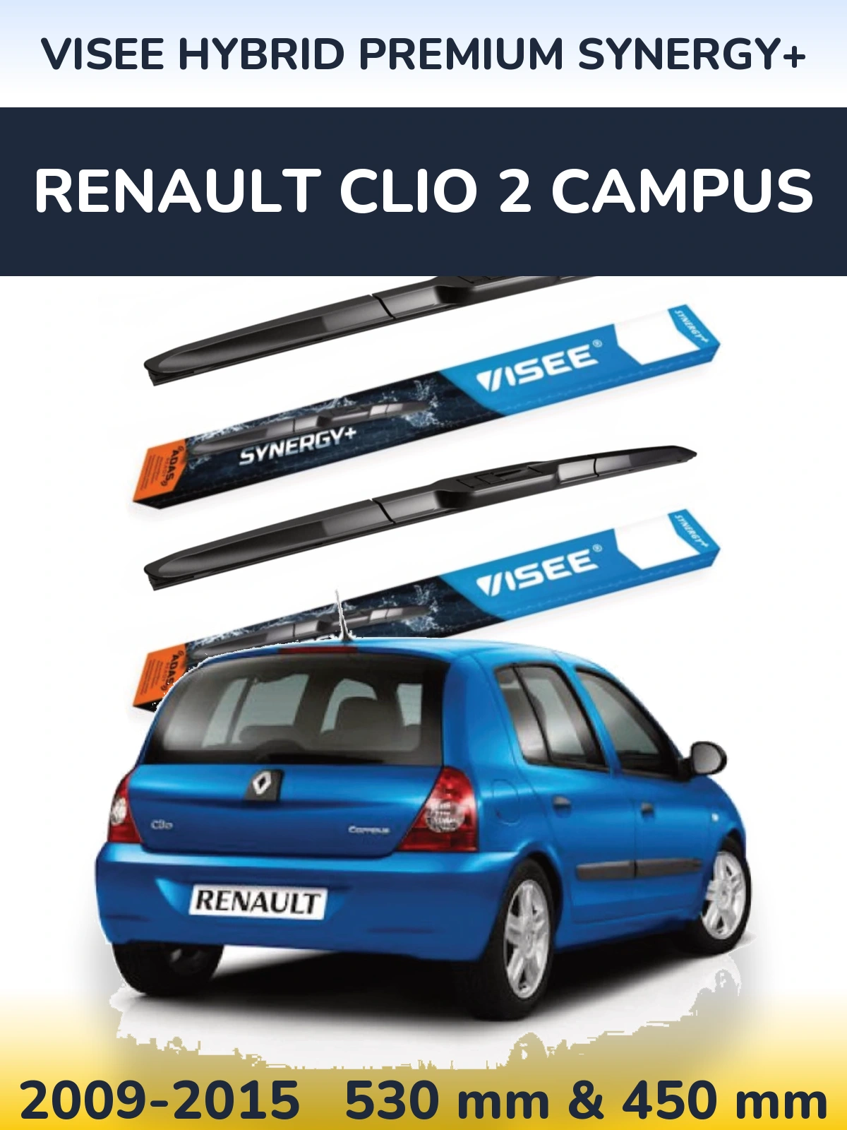 Sada předních stěračů VISEE HYBRID PREMIUM SYNERGY+ 530 a 450 mm pro Renault Clio 2 Campus 2009-2015