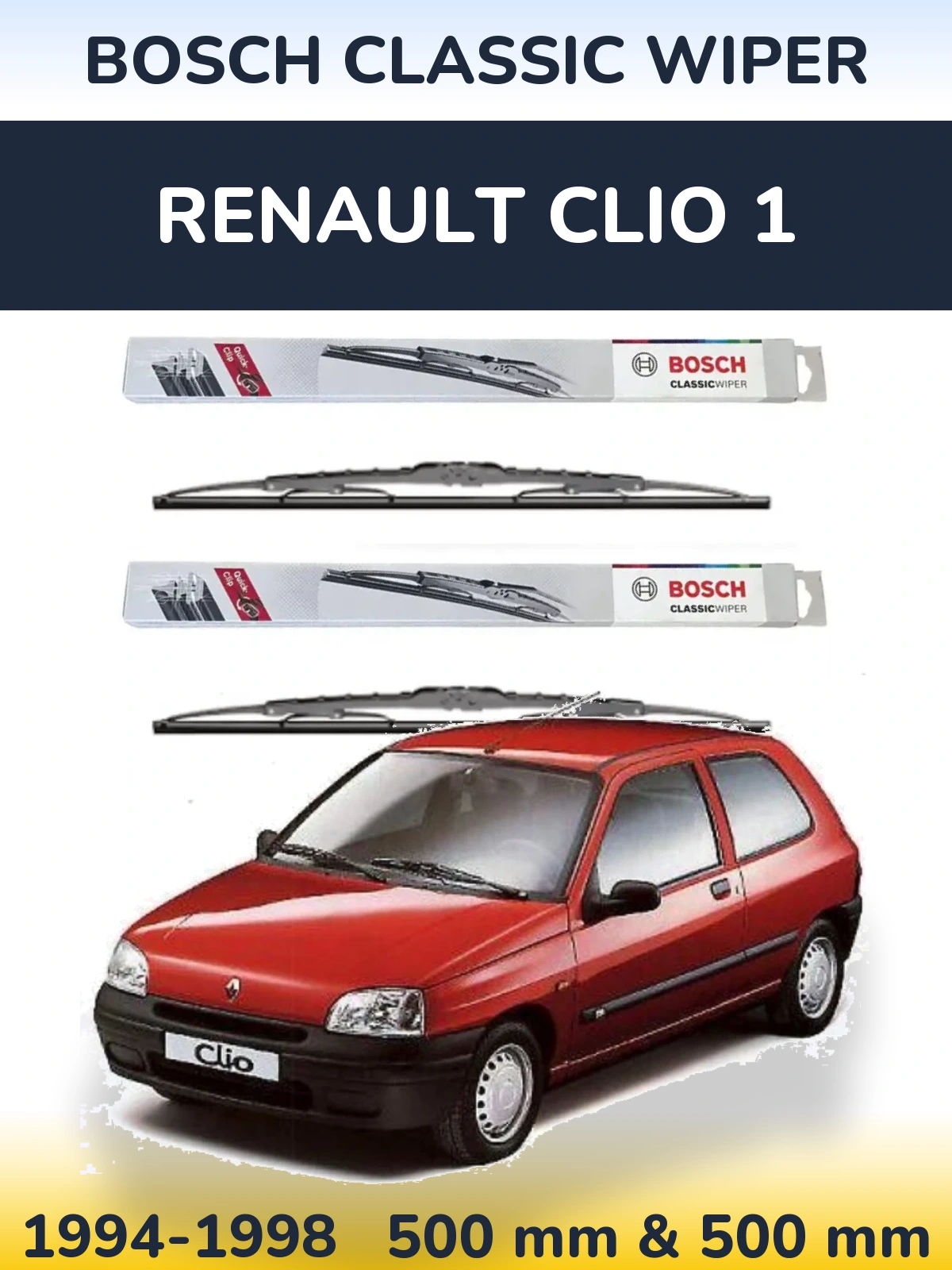 Комплект передніх щіток BOSCH Classic Wiper 500 & 500 мм для Renault Clio 1 1994-1998