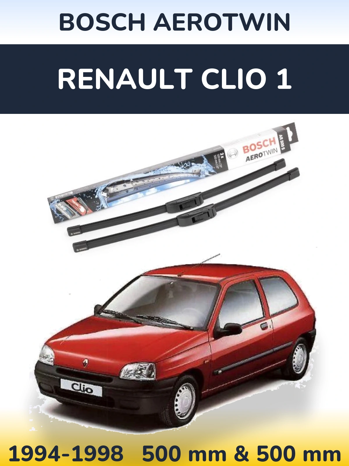 Sada předních stěračů BOSCH AeroTwin 500 a 500 mm pro Renault Clio 1 1994-1998
