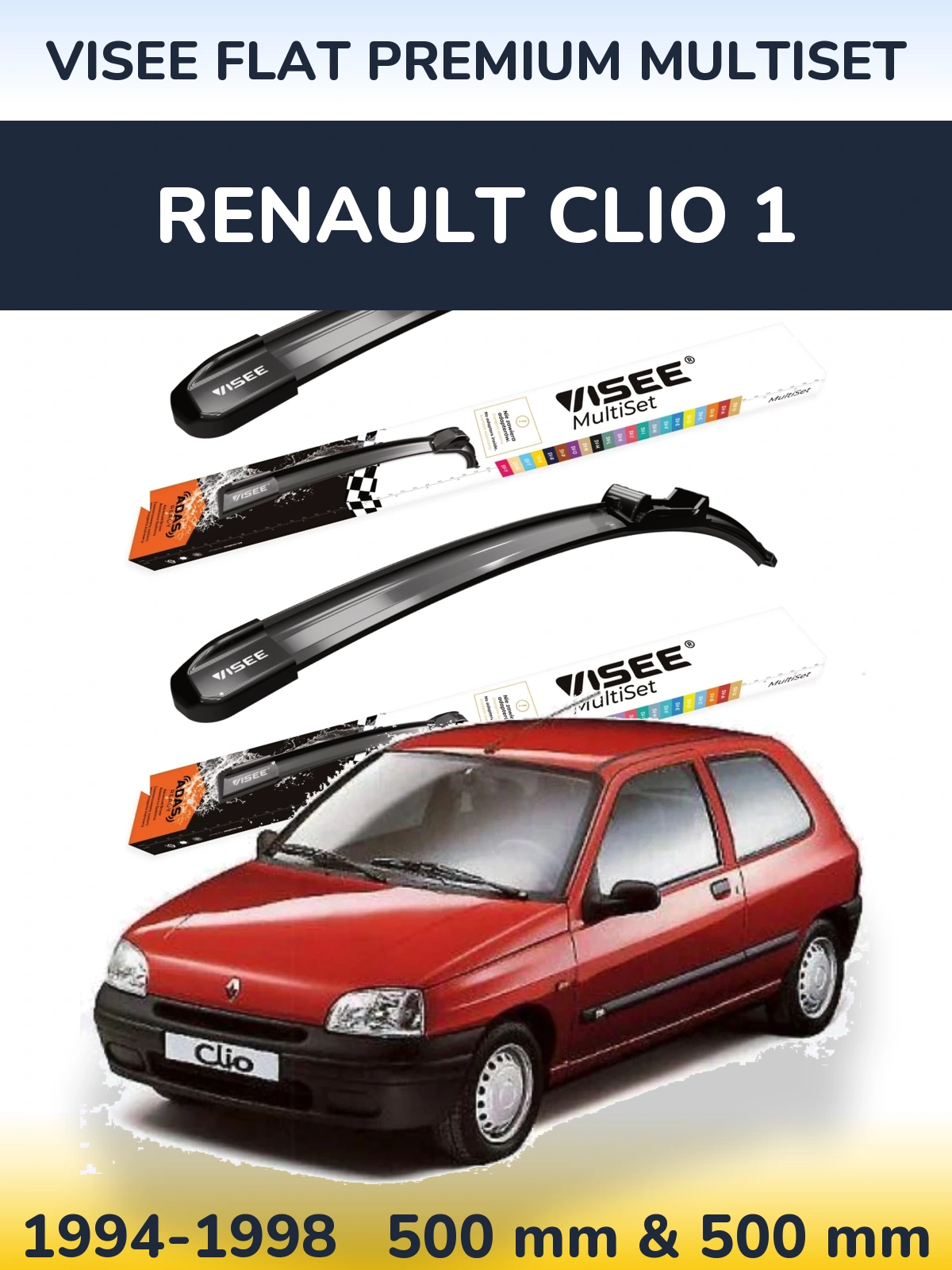 Комплект передніх щіток VISEE FLAT PREMIUM MultiSet 500 & 500 мм для Renault Clio 1 1994-1998