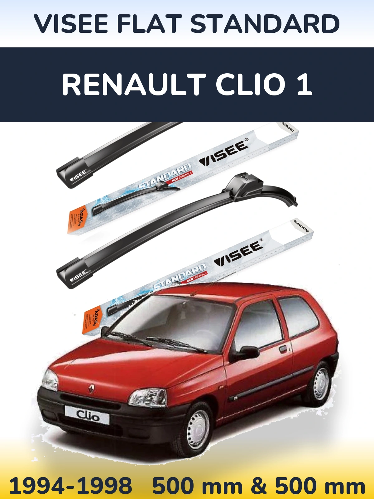 Sada předních stěračů VISEE FLAT STANDARD 500 a 500 mm pro Renault Clio 1 1994-1998