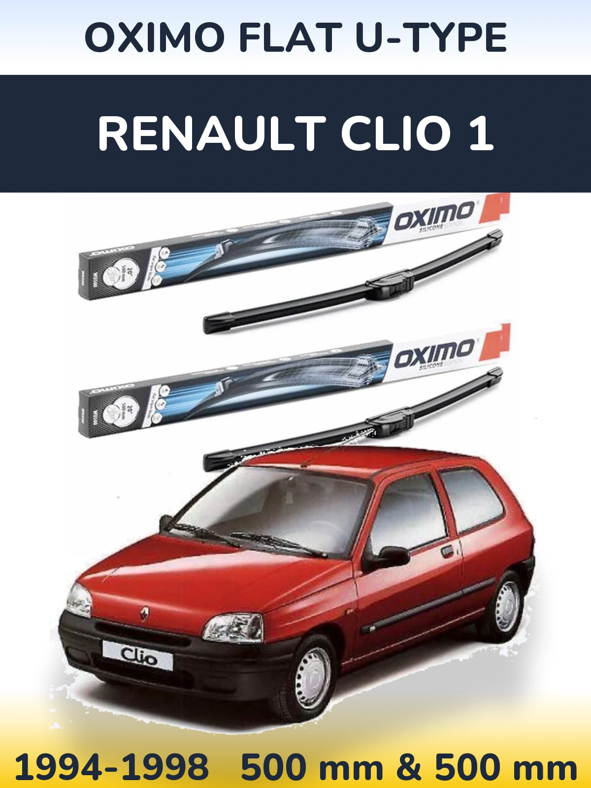 Sada předních stěračů Oximo Flat U-type 500 a 500 mm pro Renault Clio 1 1994-1998