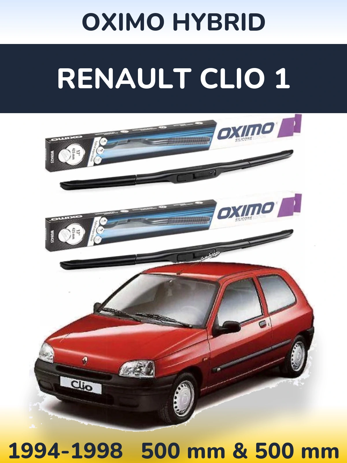 Sada předních stěračů Oximo Hybrid 500 a 500 mm pro Renault Clio 1 1994-1998