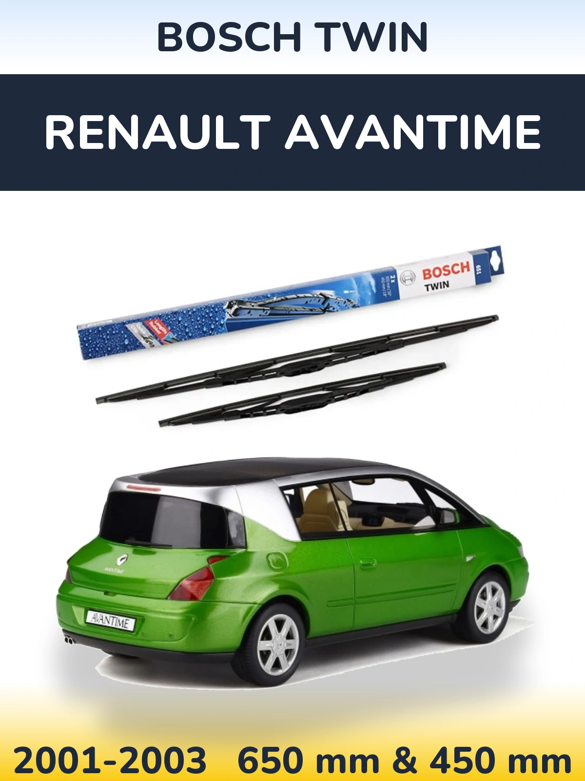 Sada předních stěračů BOSCH Twin 650 a 450 mm pro Renault Avantime 2001-2003