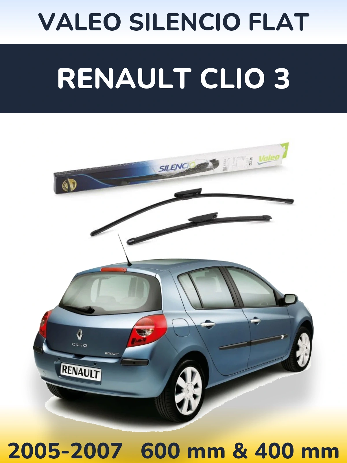 Комплект передніх щіток Valeo Silencio Flat 600 & 400 мм для Renault Clio 3 2005-2007