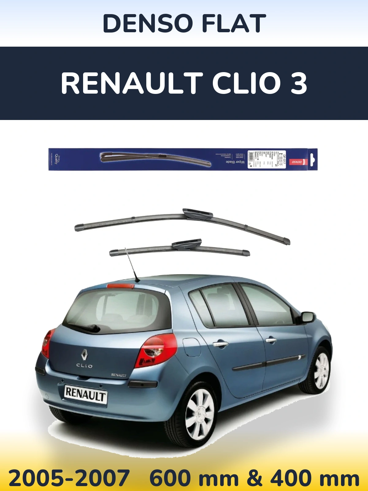 Sada předních stěračů Denso Flat 600 a 400 mm pro Renault Clio 3 2005-2007