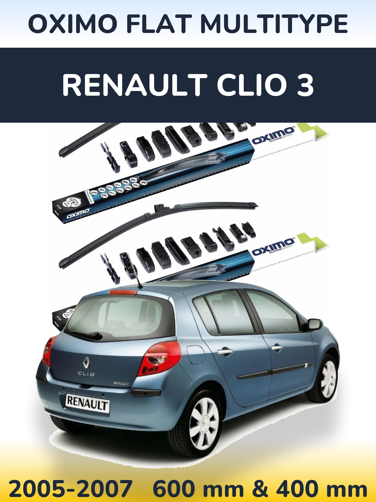 Комплект передніх щіток Oximo Flat MultiТипe 600 & 400 мм для Renault Clio 3 2005-2007