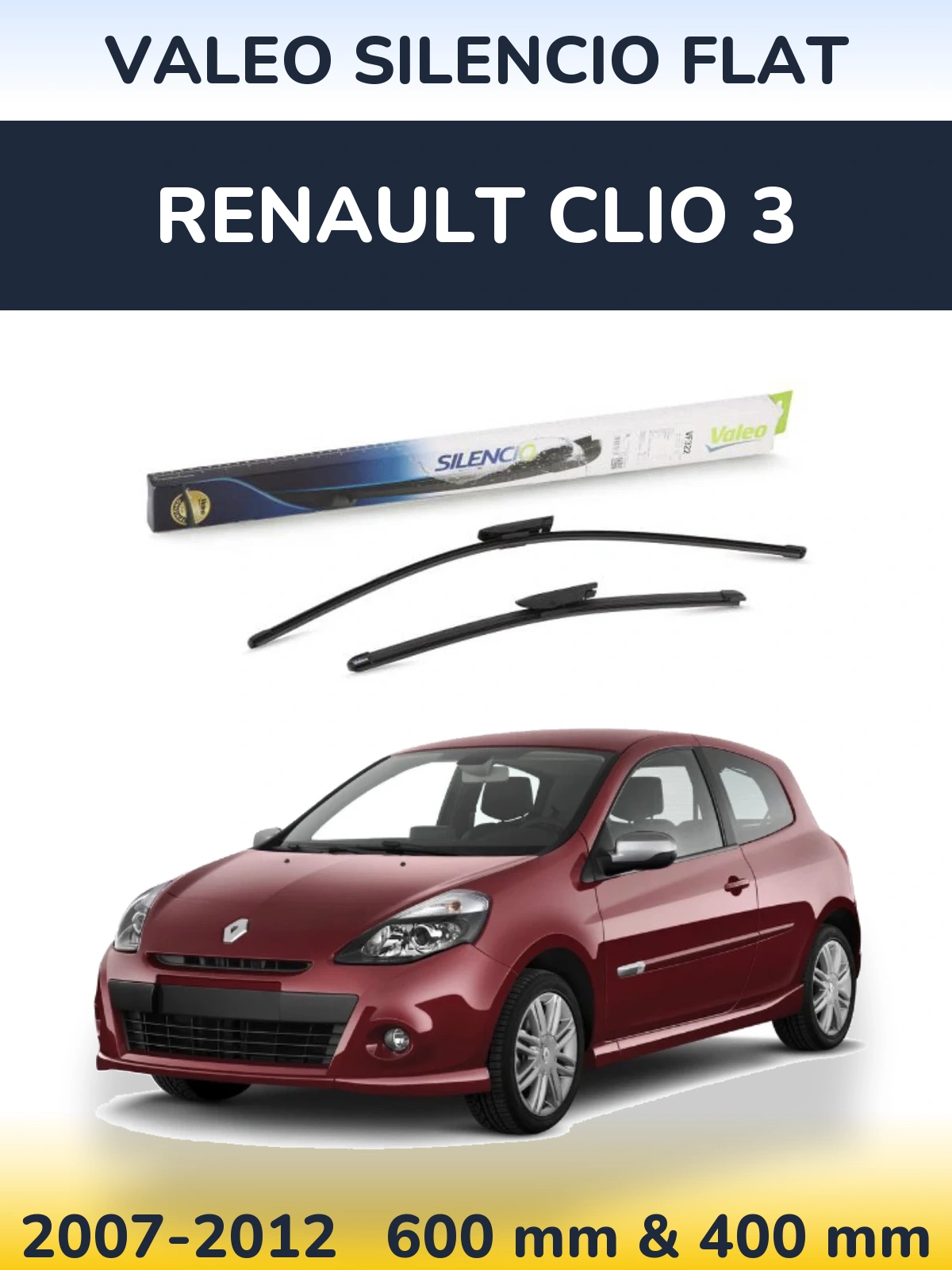 Sada předních stěračů Valeo Silencio Flat 600 a 400 mm pro Renault Clio 3 2007-2012