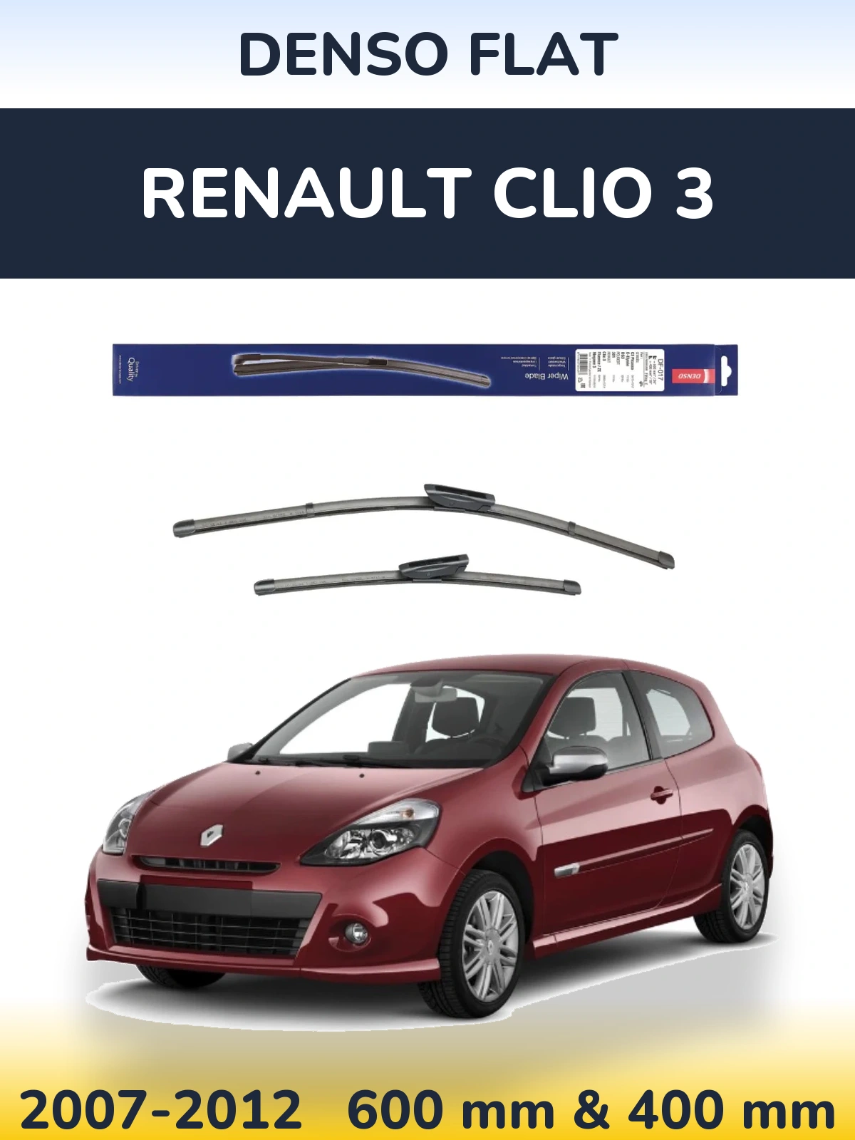 Sada předních stěračů Denso Flat 600 a 400 mm pro Renault Clio 3 2007-2012