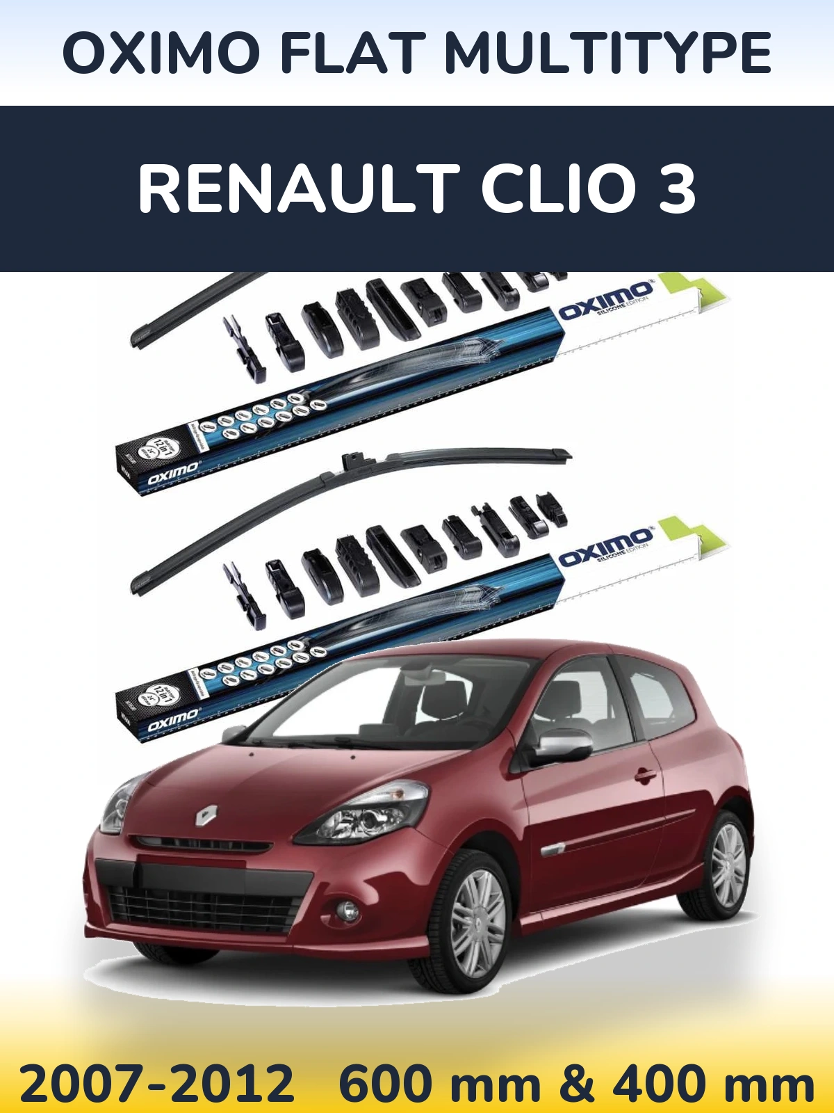 Sada předních stěračů Oximo Flat MultiType 600 a 400 mm pro Renault Clio 3 2007-2012