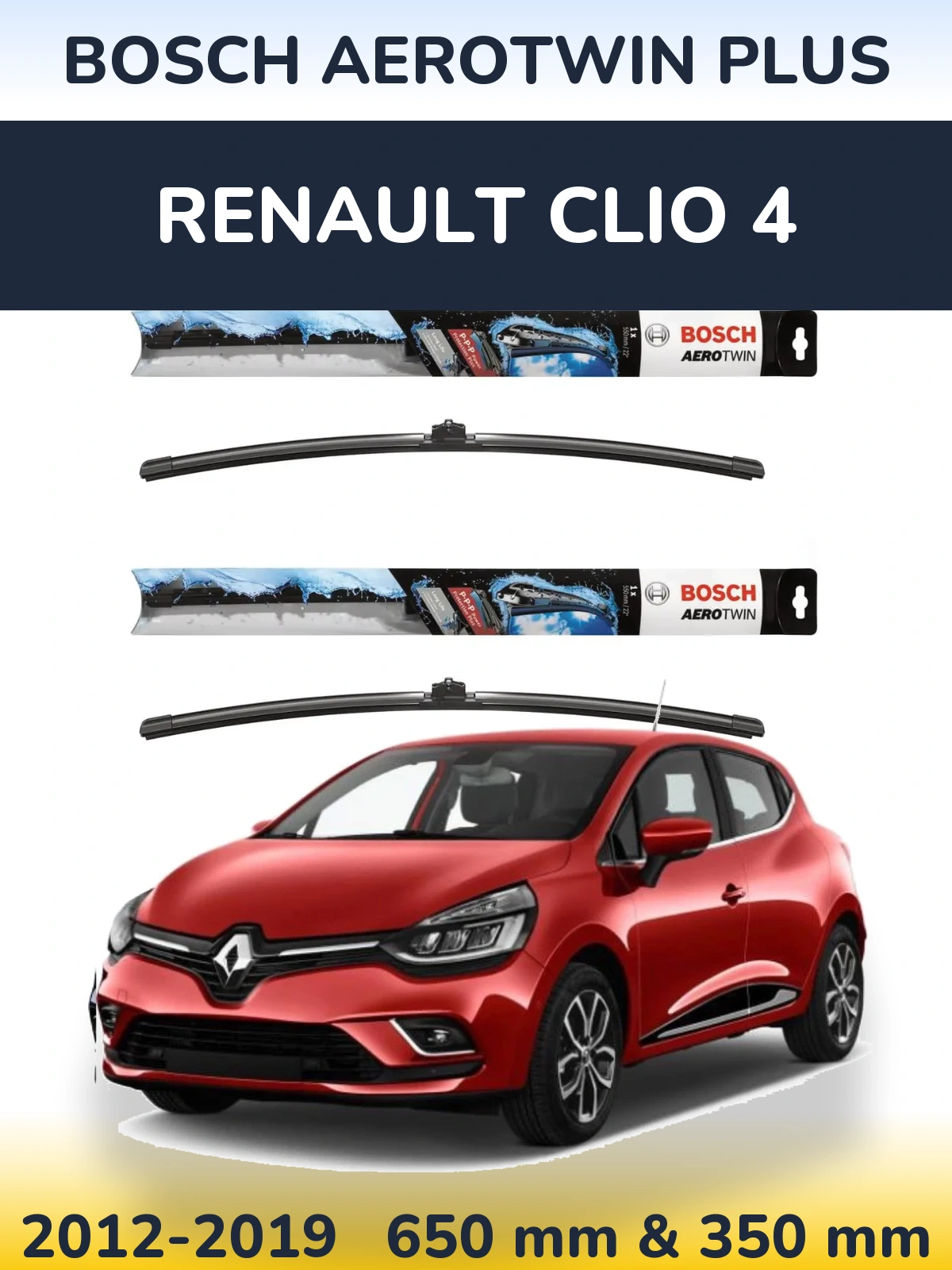 Sada předních stěračů BOSCH AeroTwin Plus 650 a 350 mm pro Renault Clio 4 2012-2019