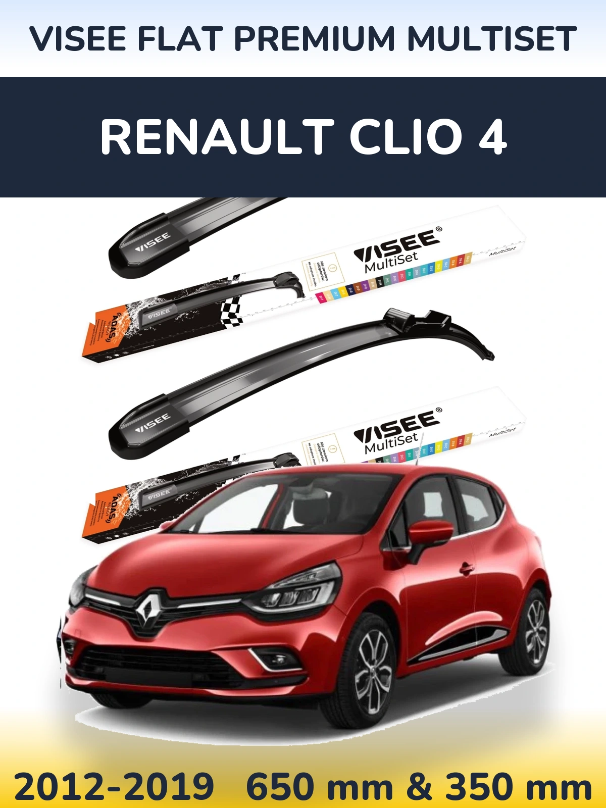 Sada předních stěračů VISEE FLAT PREMIUM MultiSet 650 a 350 mm pro Renault Clio 4 2012-2019
