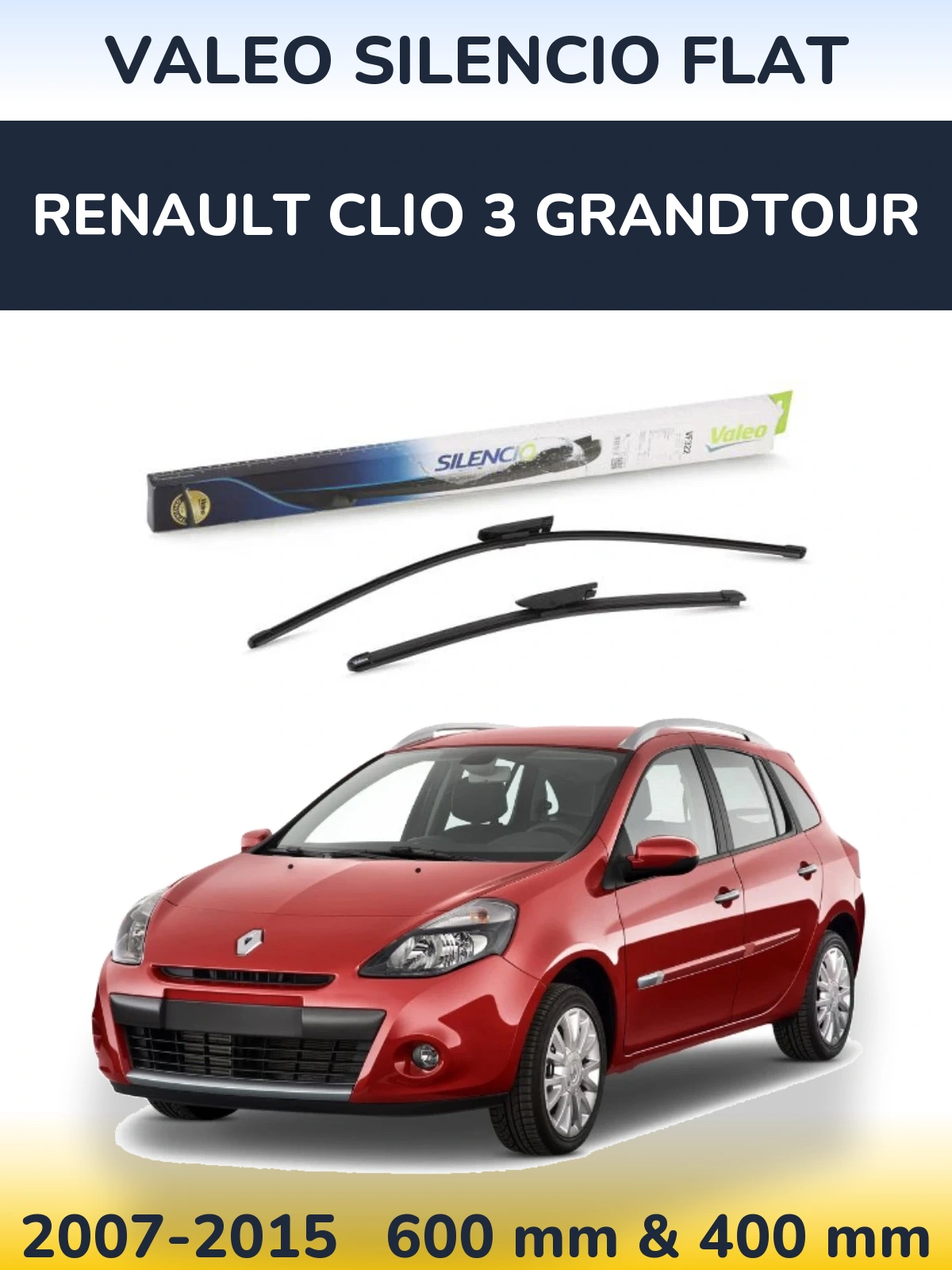 Sada předních stěračů Valeo Silencio Flat 600 a 400 mm pro Renault Clio 3 Grandtour 2007-2015