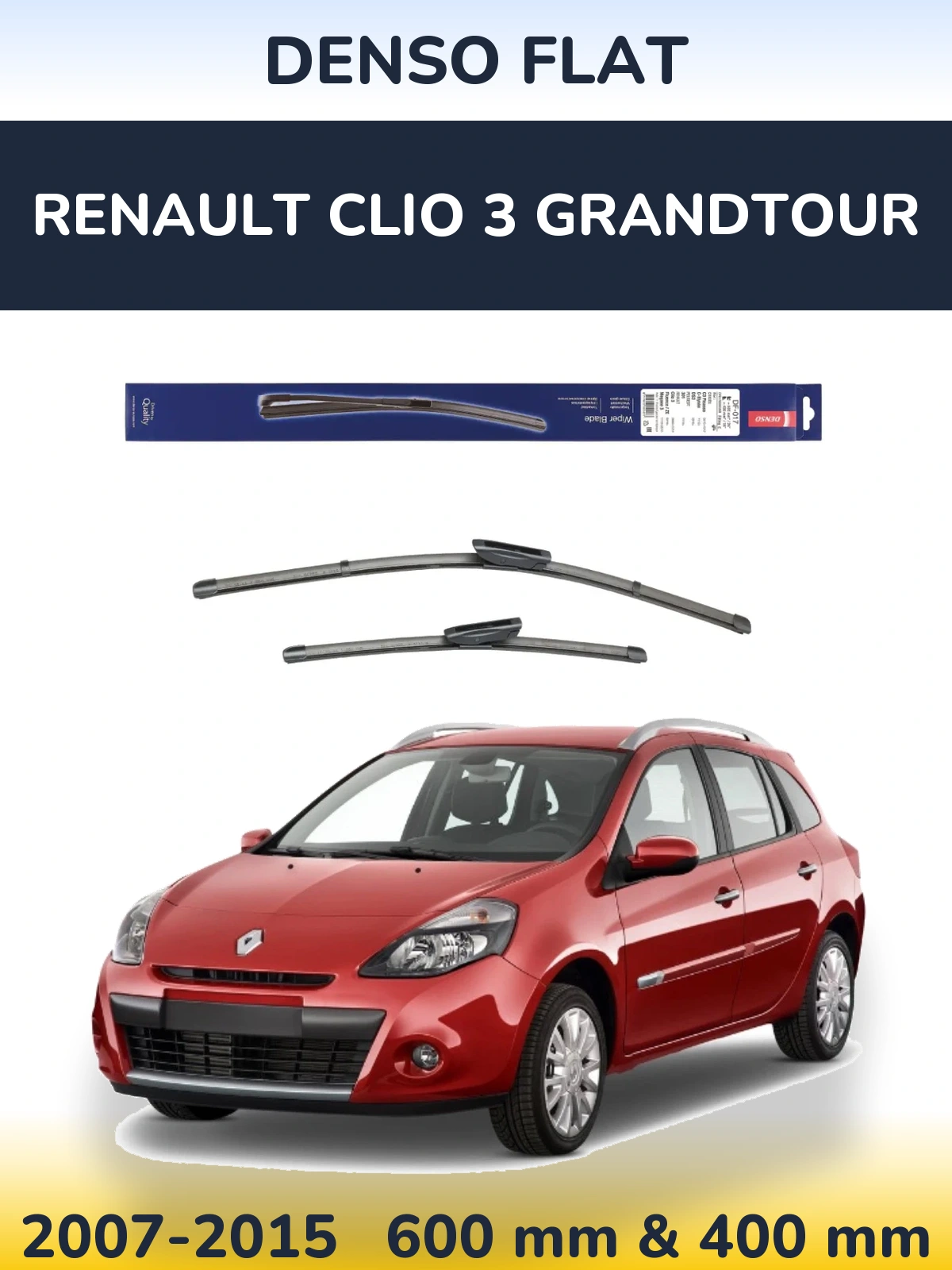 Sada předních stěračů Denso Flat 600 a 400 mm pro Renault Clio 3 Grandtour 2007-2015