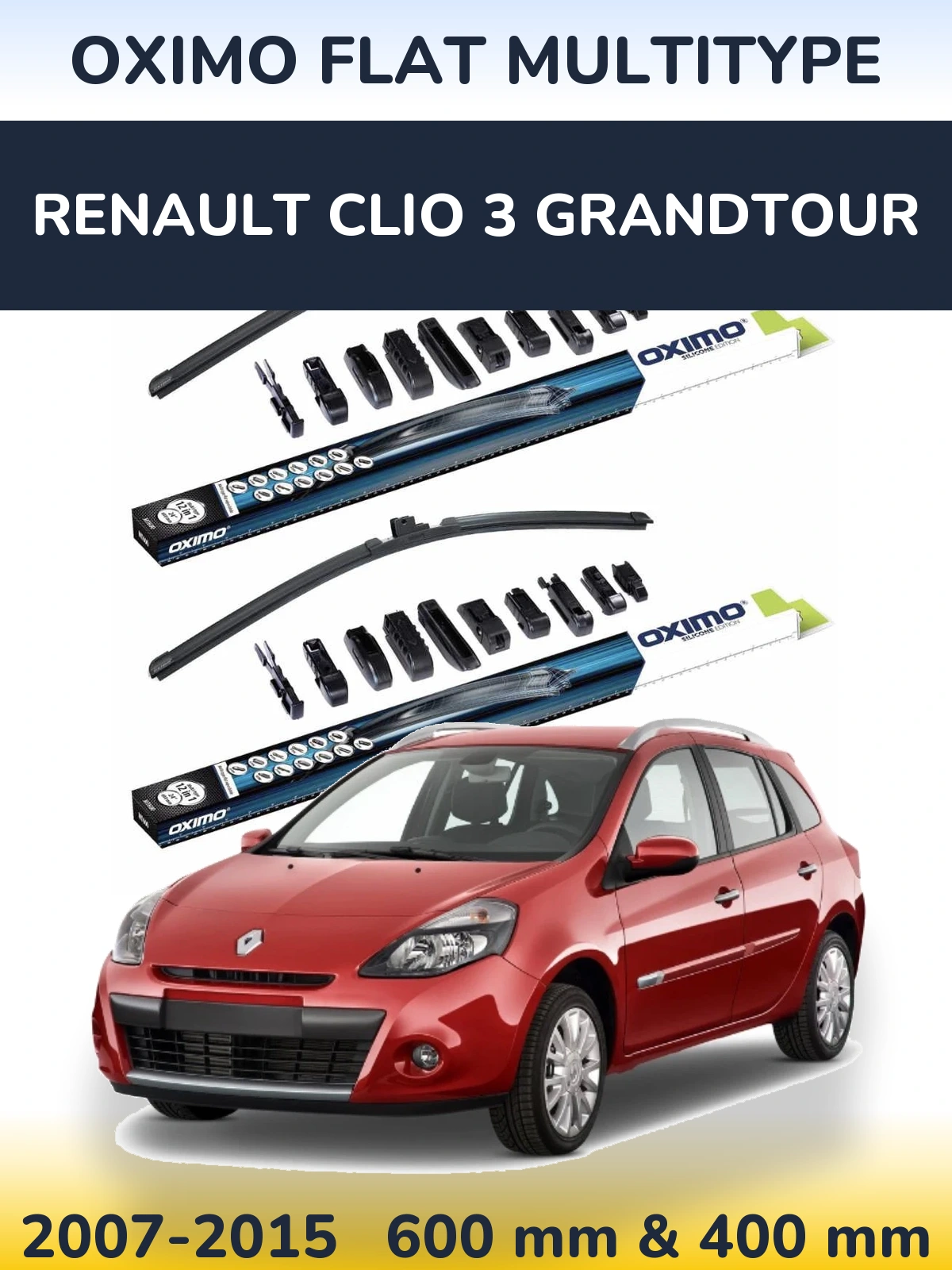 Sada předních stěračů Oximo Flat MultiType 600 a 400 mm pro Renault Clio 3 Grandtour 2007-2015