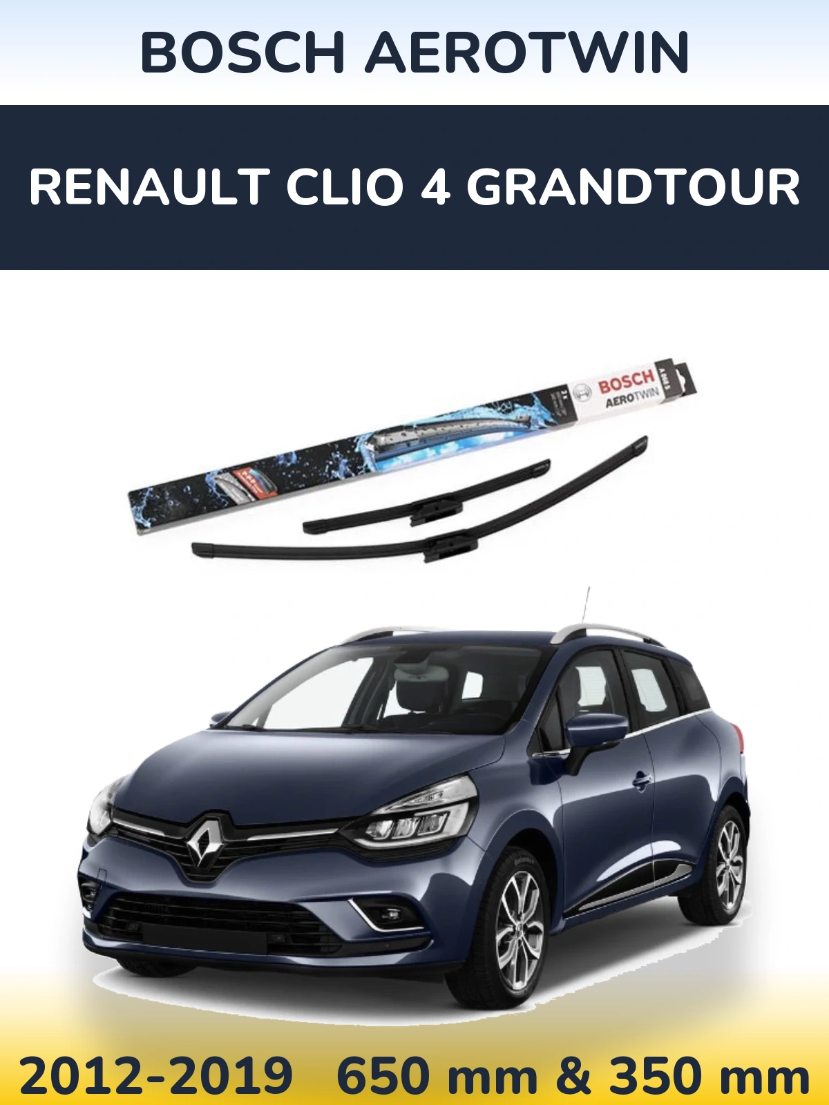 Sada předních stěračů BOSCH AeroTwin 650 a 350 mm pro Renault Clio 4 Grandtour 2012-2019