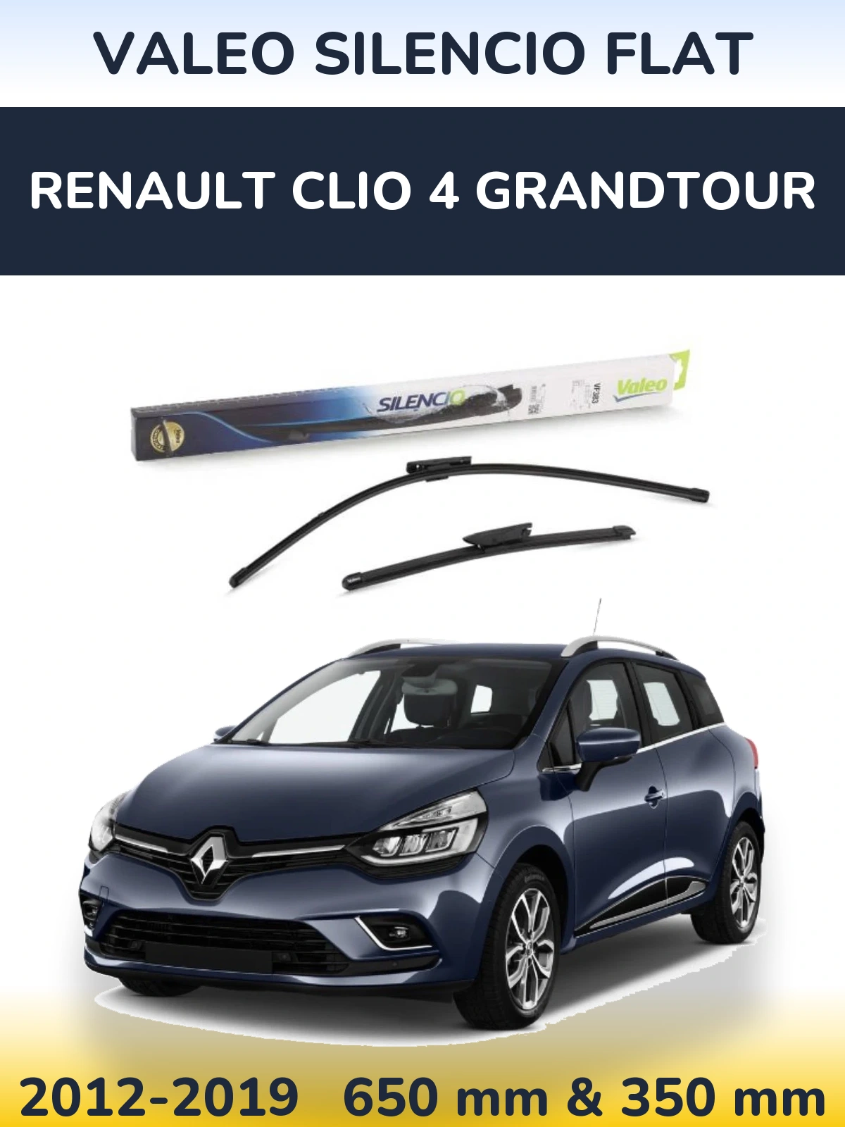 Sada předních stěračů Valeo Silencio Flat 650 a 350 mm pro Renault Clio 4 Grandtour 2012-2019
