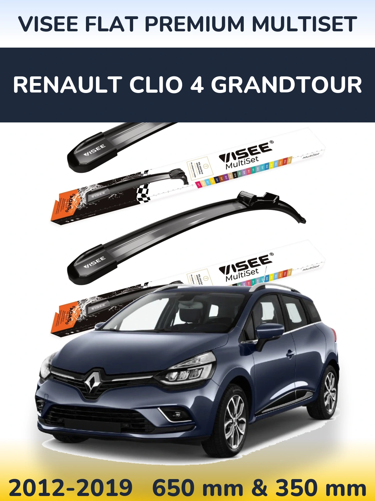 Sada předních stěračů VISEE FLAT PREMIUM MultiSet 650 a 350 mm pro Renault Clio 4 Grandtour 2012-2019