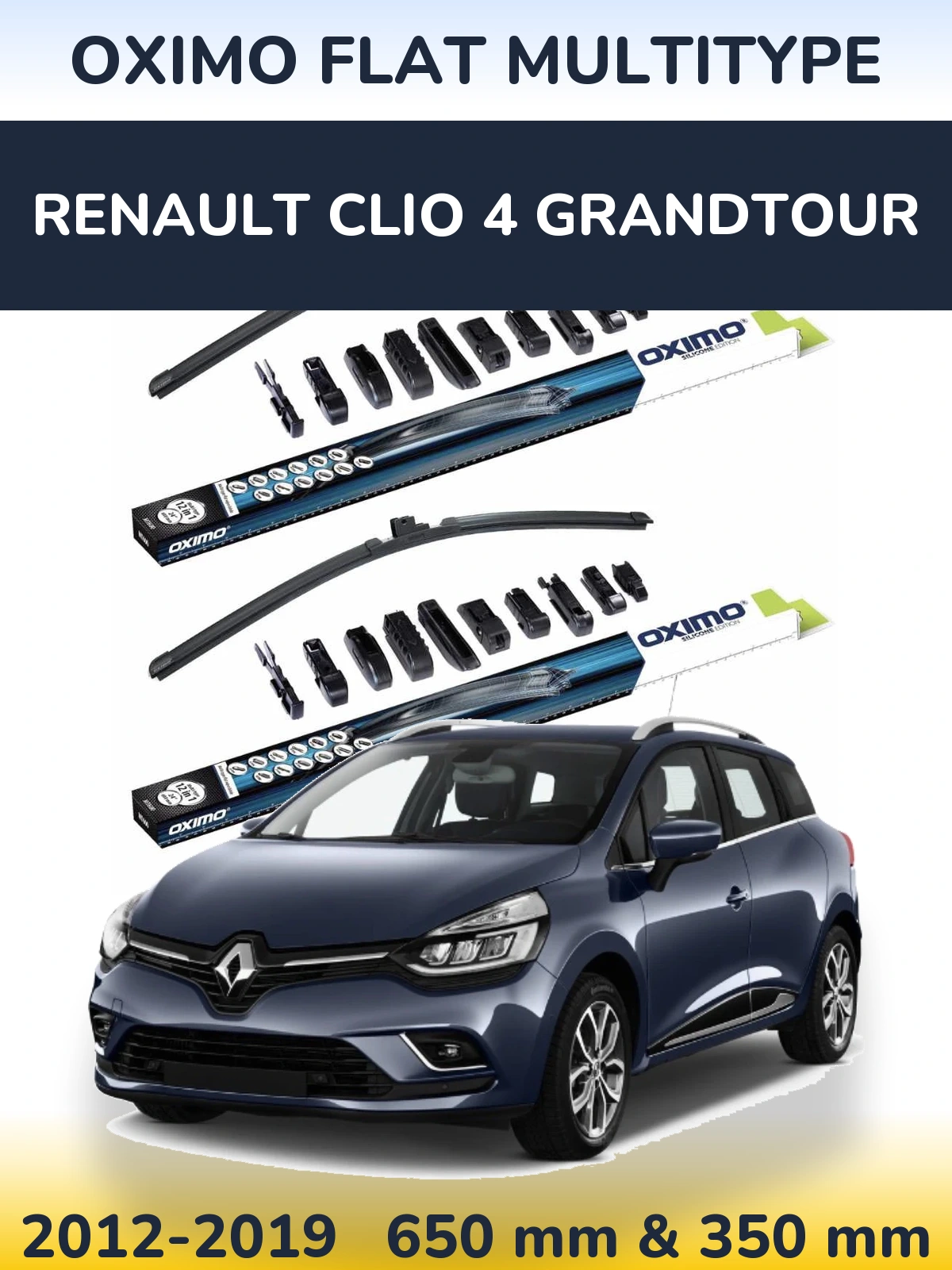 Sada předních stěračů Oximo Flat MultiType 650 a 350 mm pro Renault Clio 4 Grandtour 2012-2019