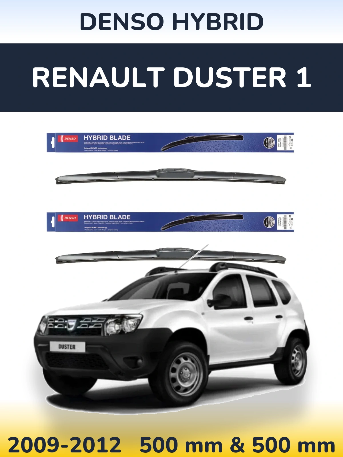 Sada předních stěračů Denso Hybrid 500 a 500 mm pro Renault Duster 1 2009-2012