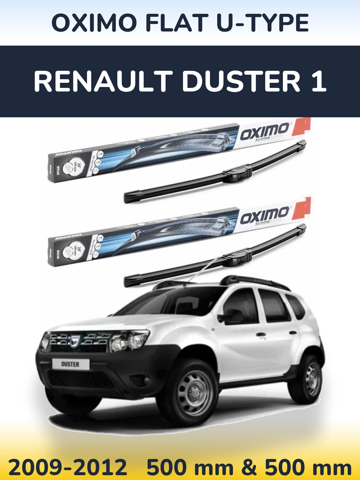 Sada předních stěračů Oximo Flat U-type 500 a 500 mm pro Renault Duster 1 2009-2012