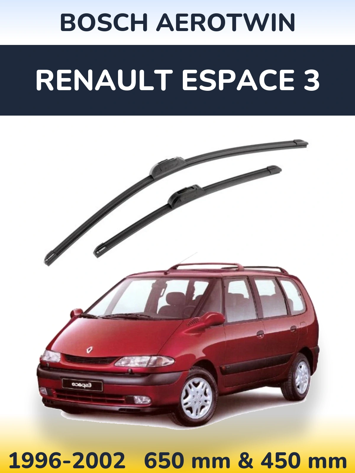 Sada předních stěračů BOSCH AeroTwin 650 a 450 mm pro Renault Espace 3 1996-2002
