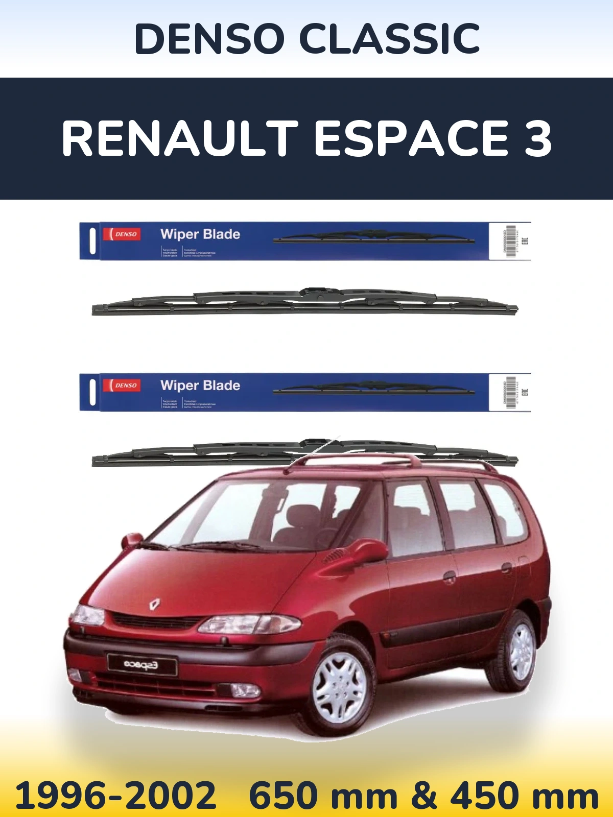 Sada předních stěračů Denso Classic 650 a 450 mm pro Renault Espace 3 1996-2002