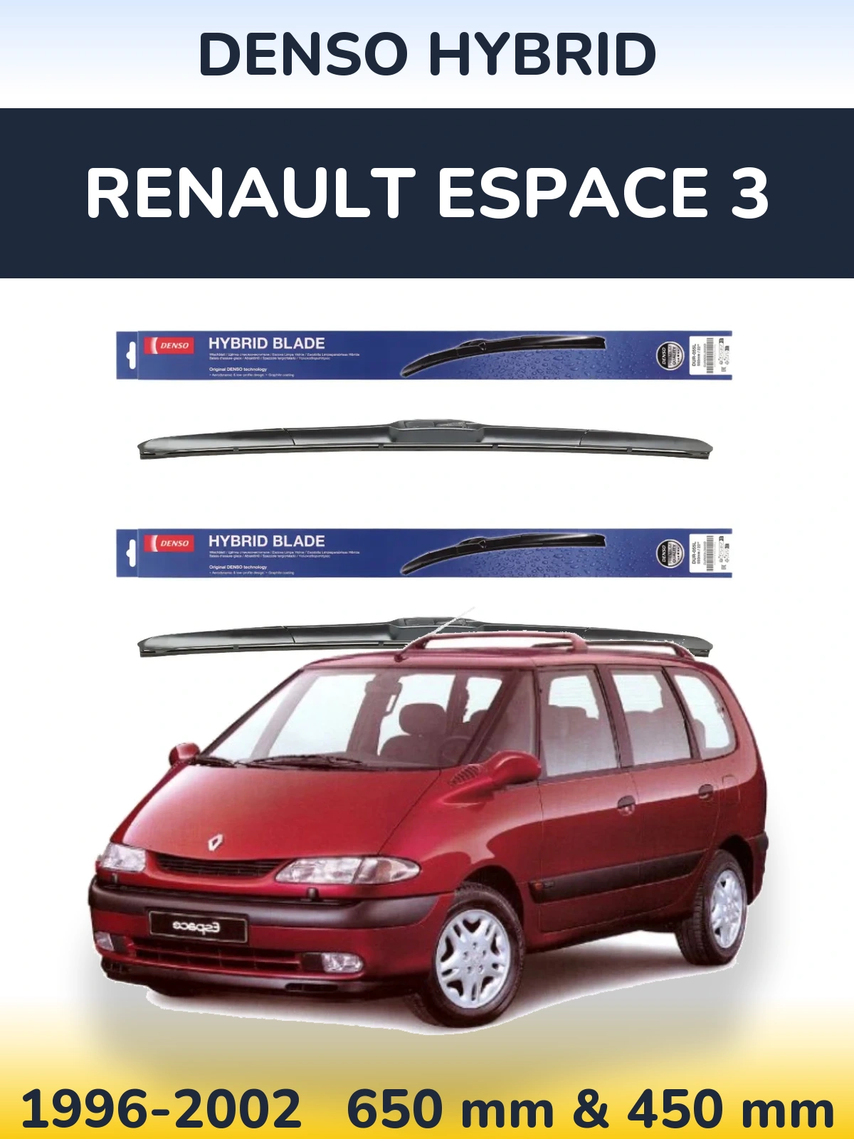 Sada předních stěračů Denso Hybrid 650 a 450 mm pro Renault Espace 3 1996-2002