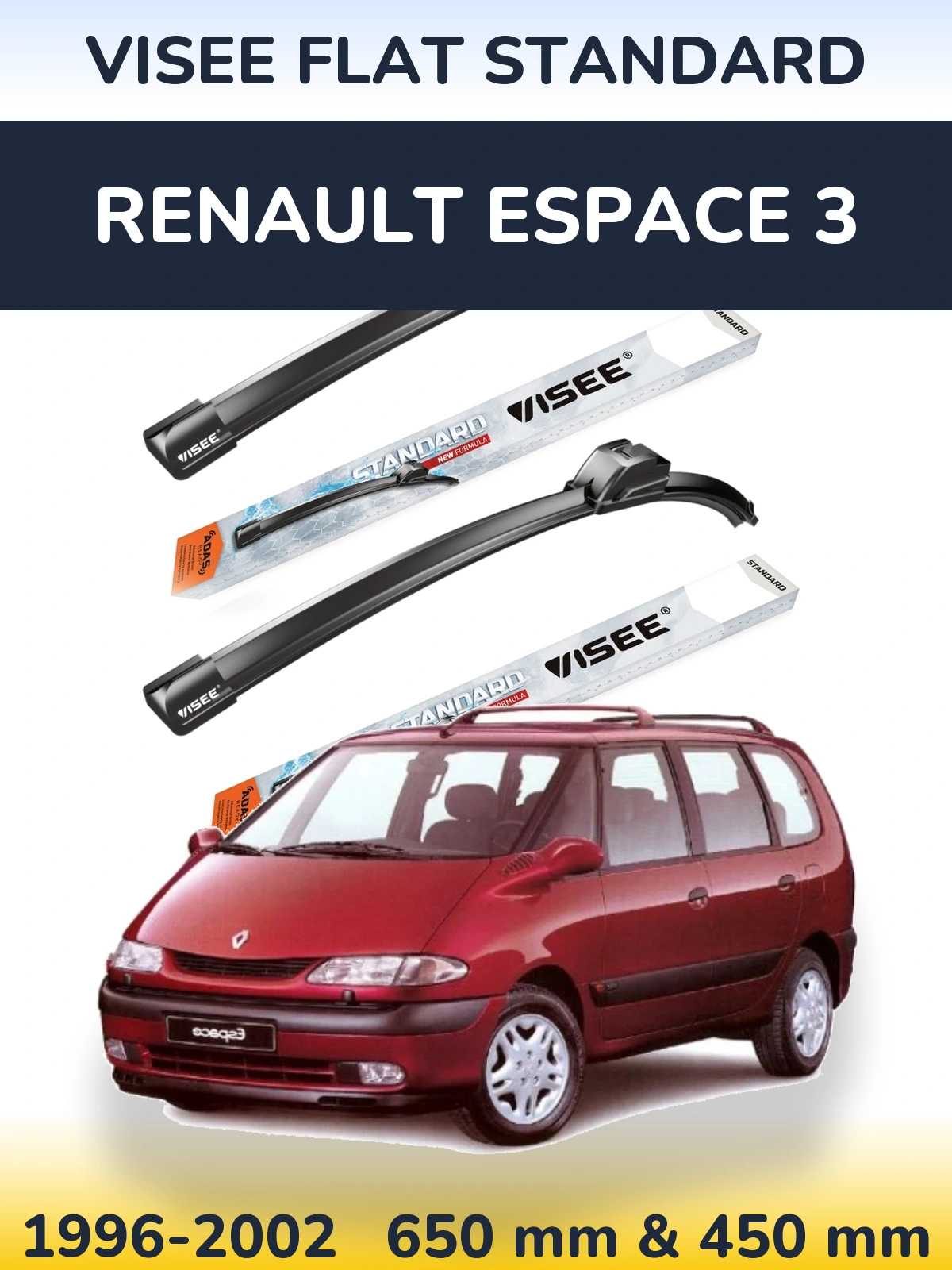 Sada předních stěračů VISEE FLAT STANDARD 650 a 450 mm pro Renault Espace 3 1996-2002