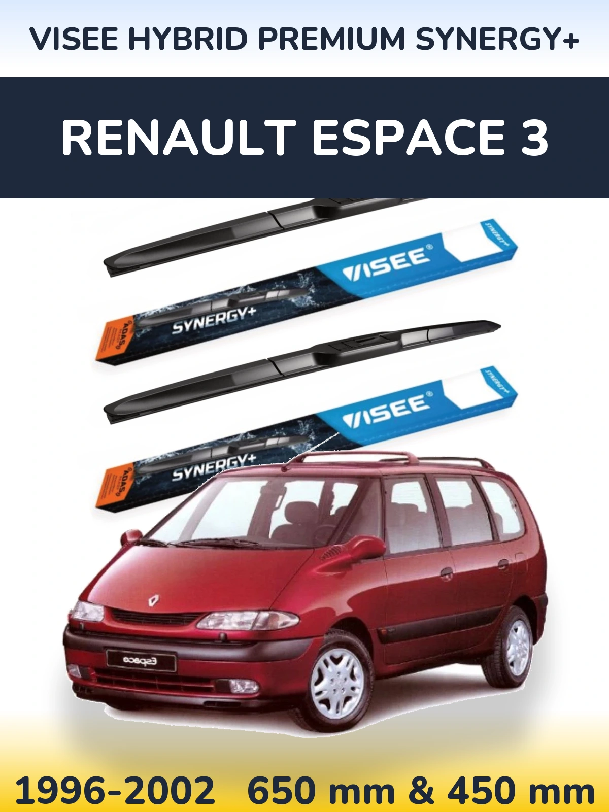 Sada předních stěračů VISEE HYBRID PREMIUM SYNERGY+ 650 a 450 mm pro Renault Espace 3 1996-2002