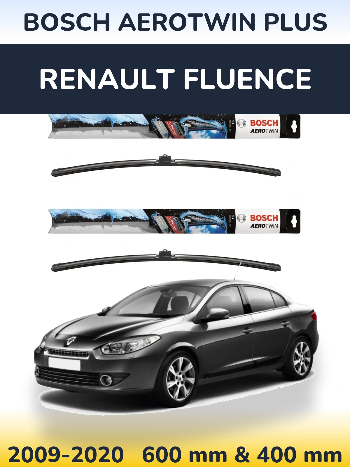 Sada předních stěračů BOSCH AeroTwin Plus 600 a 400 mm pro Renault Fluence 2009-2020