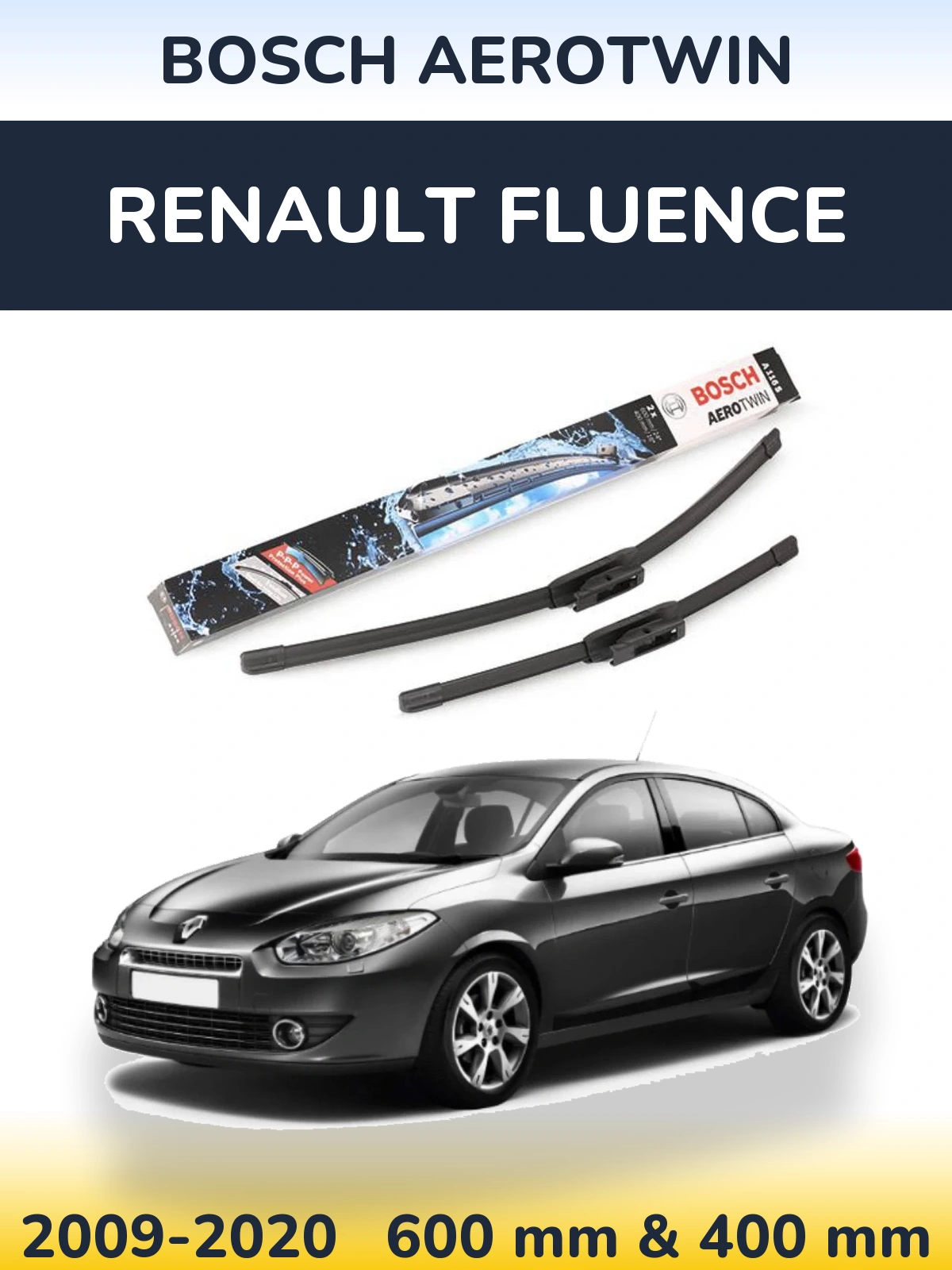 Комплект передніх щіток BOSCH AeroTwin 600 & 400 мм для Renault Fluence 2009-2020