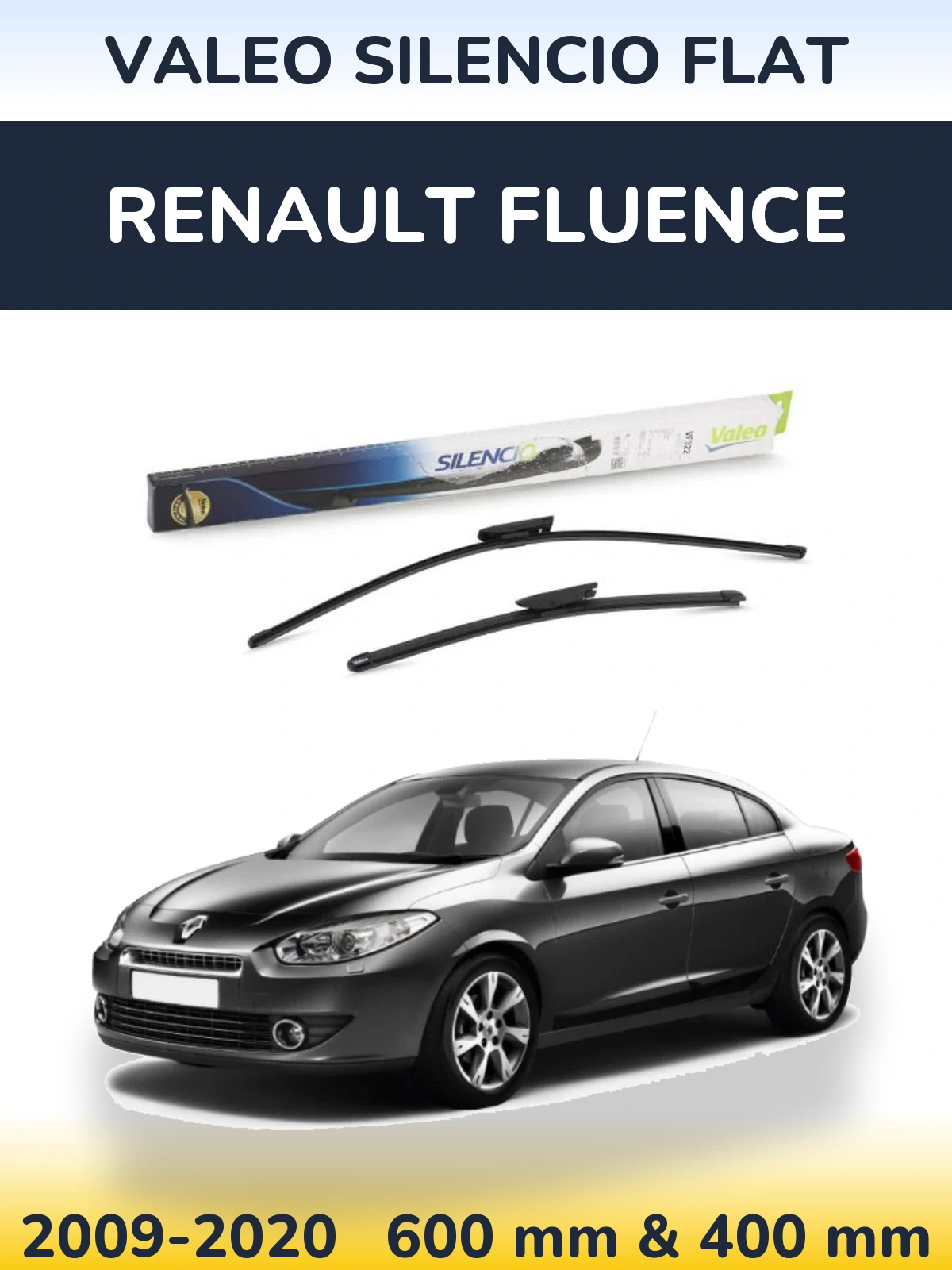 Sada předních stěračů Valeo Silencio Flat 600 a 400 mm pro Renault Fluence 2009-2020