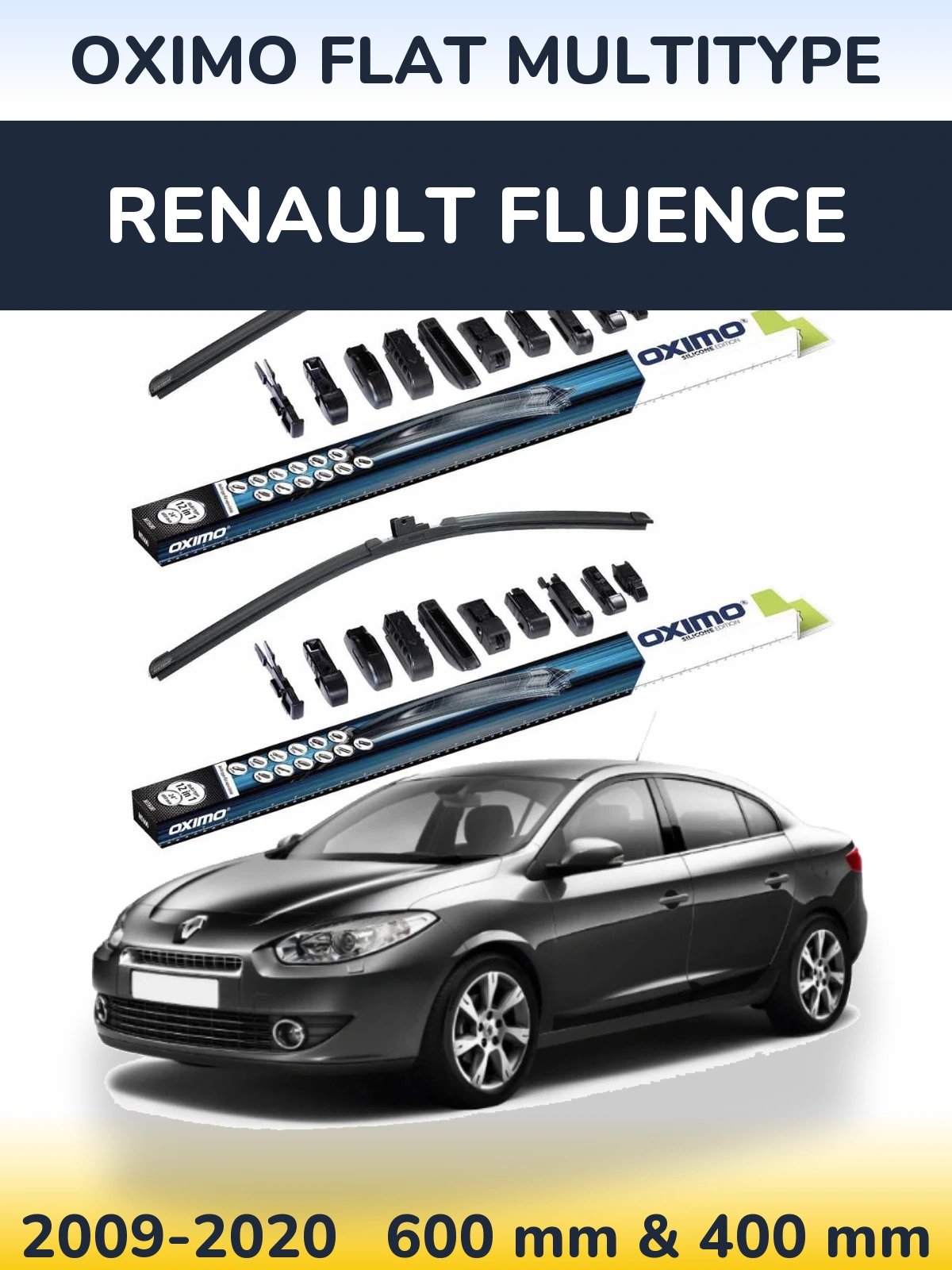 Sada předních stěračů Oximo Flat MultiType 600 a 400 mm pro Renault Fluence 2009-2020