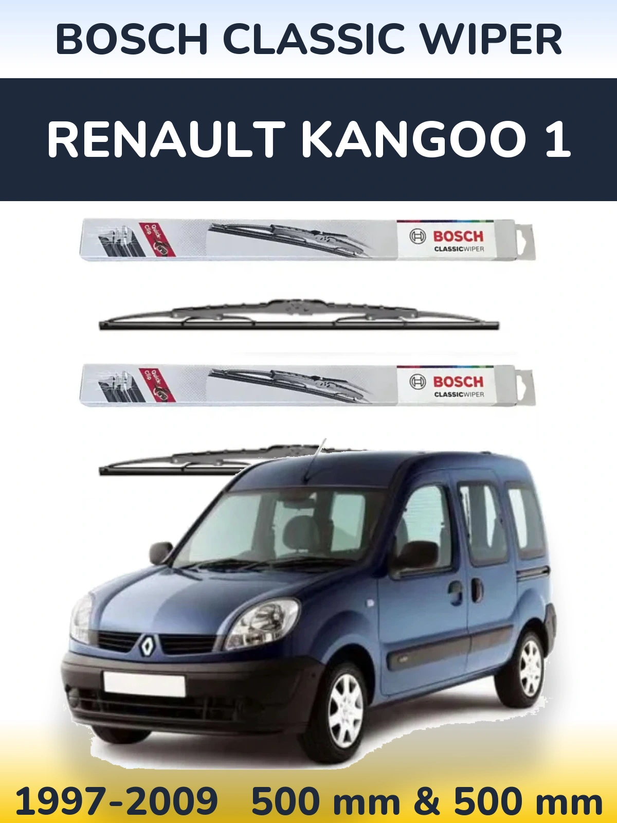Sada předních stěračů BOSCH Classic Wiper 500 a 500 mm pro Renault Kangoo 1 1997-2009