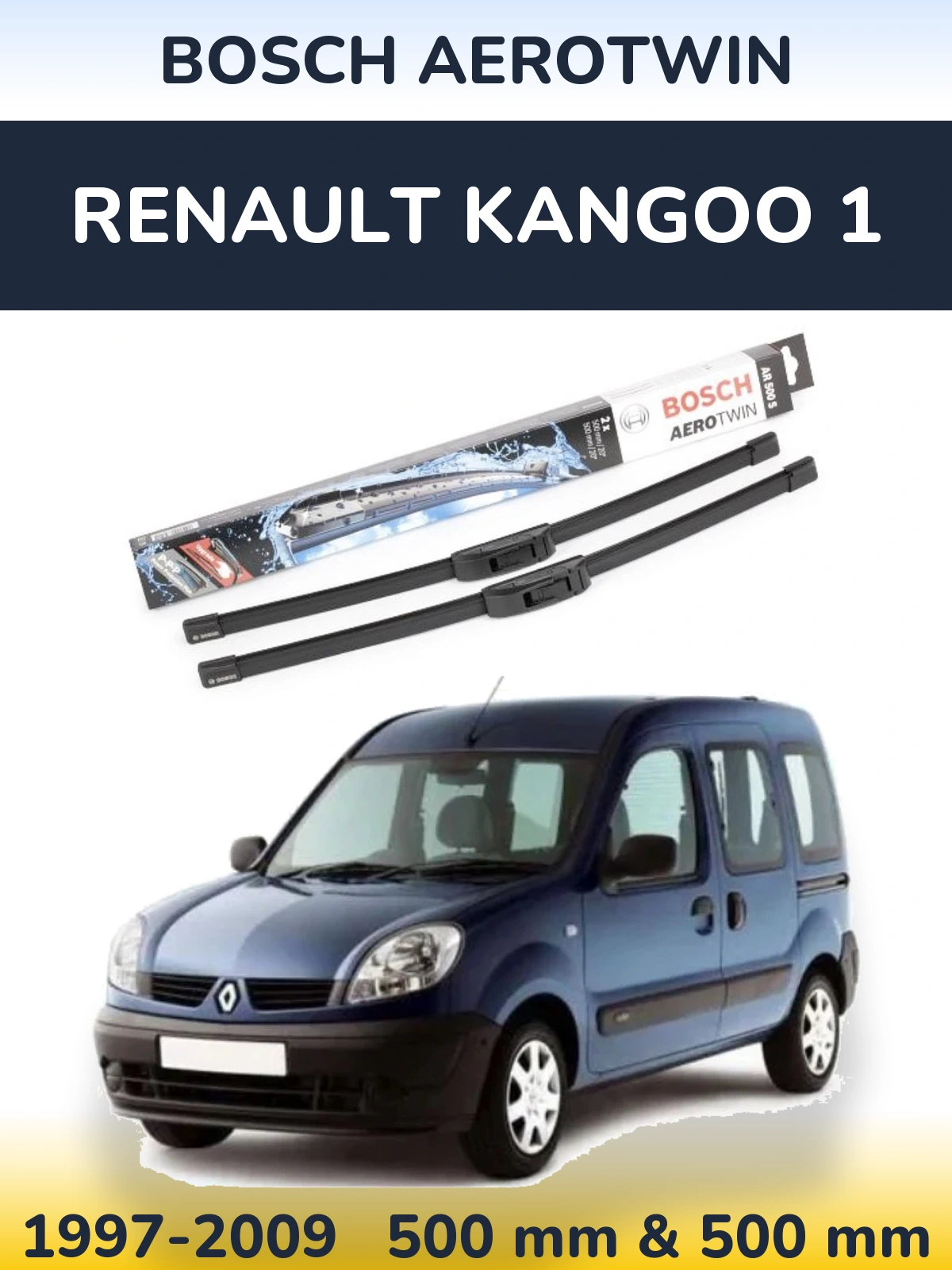 Sada předních stěračů BOSCH AeroTwin 500 a 500 mm pro Renault Kangoo 1 1997-2009