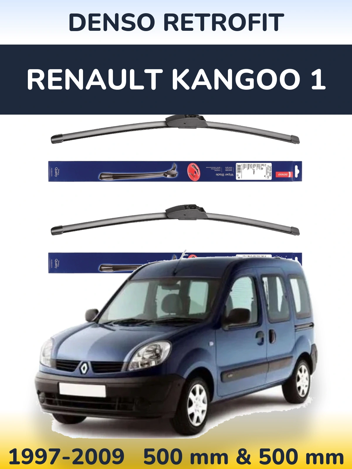 Sada předních stěračů Denso Retrofit 500 a 500 mm pro Renault Kangoo 1 1997-2009