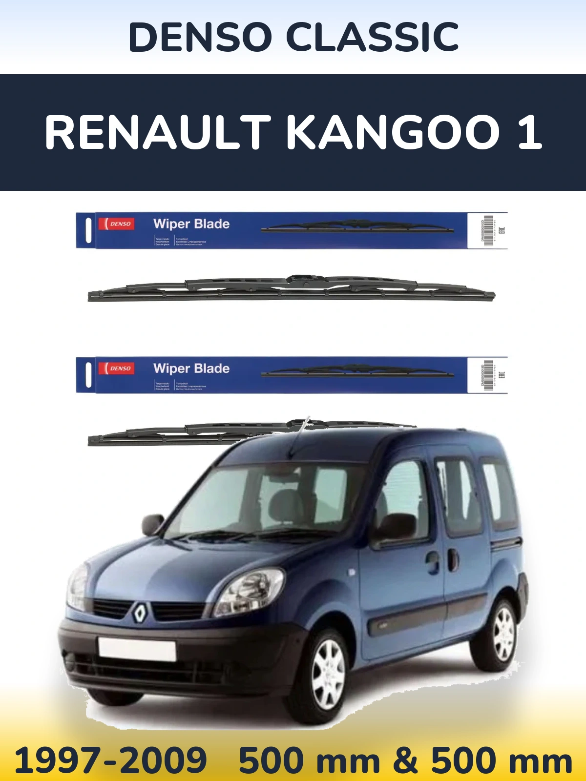Sada předních stěračů Denso Classic 500 a 500 mm pro Renault Kangoo 1 1997-2009