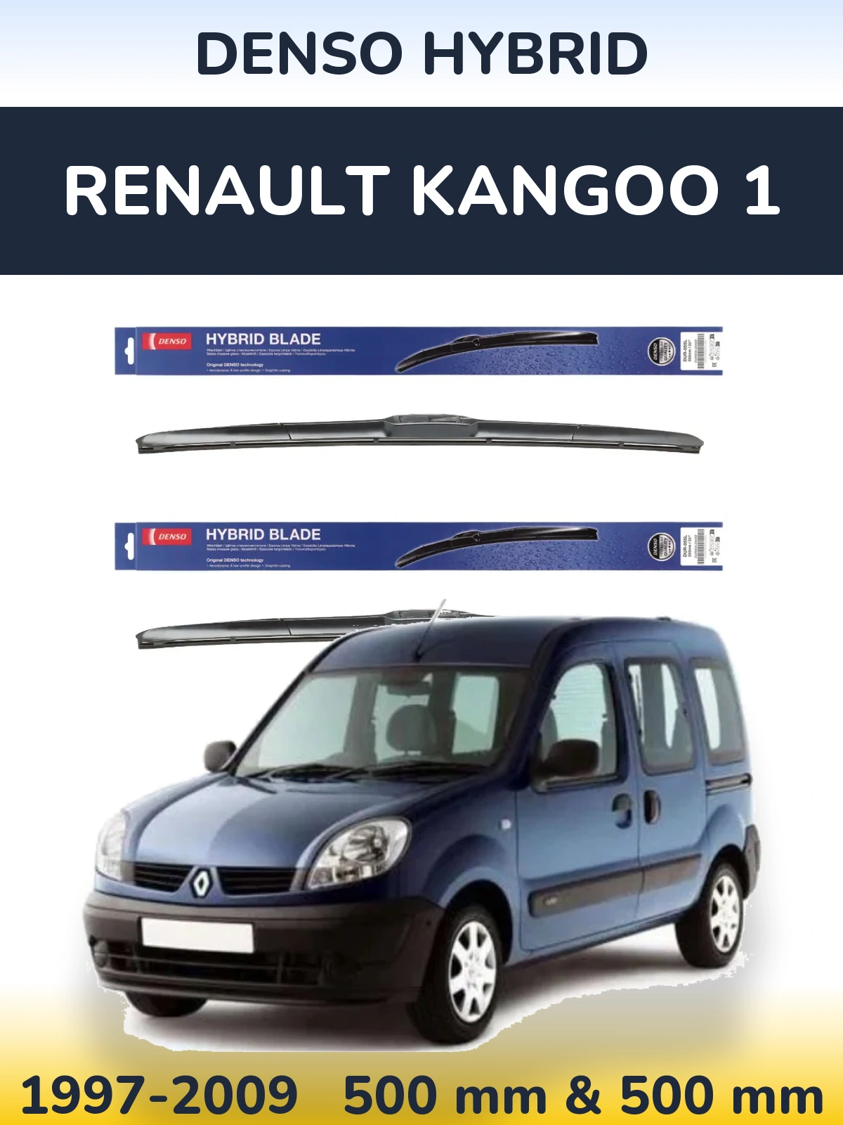 Sada předních stěračů Denso Hybrid 500 a 500 mm pro Renault Kangoo 1 1997-2009