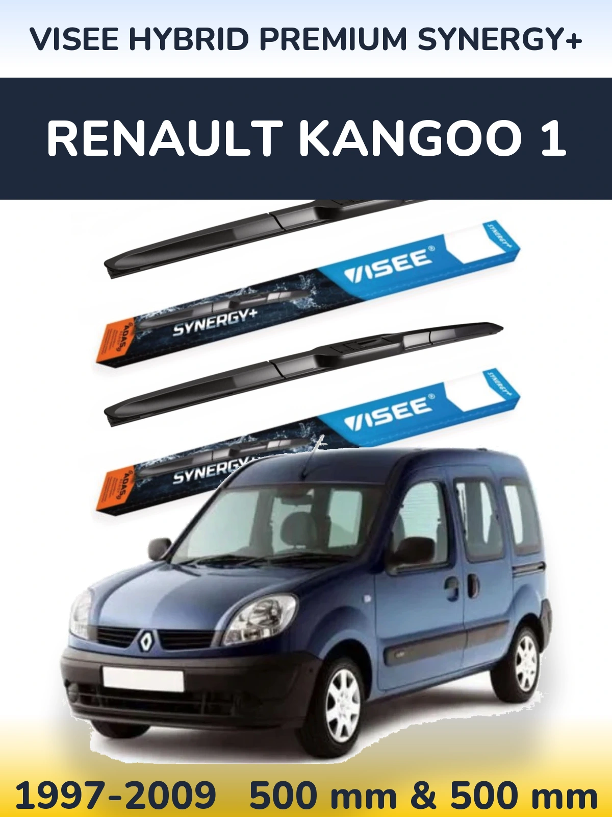 Sada předních stěračů VISEE HYBRID PREMIUM SYNERGY+ 500 a 500 mm pro Renault Kangoo 1 1997-2009