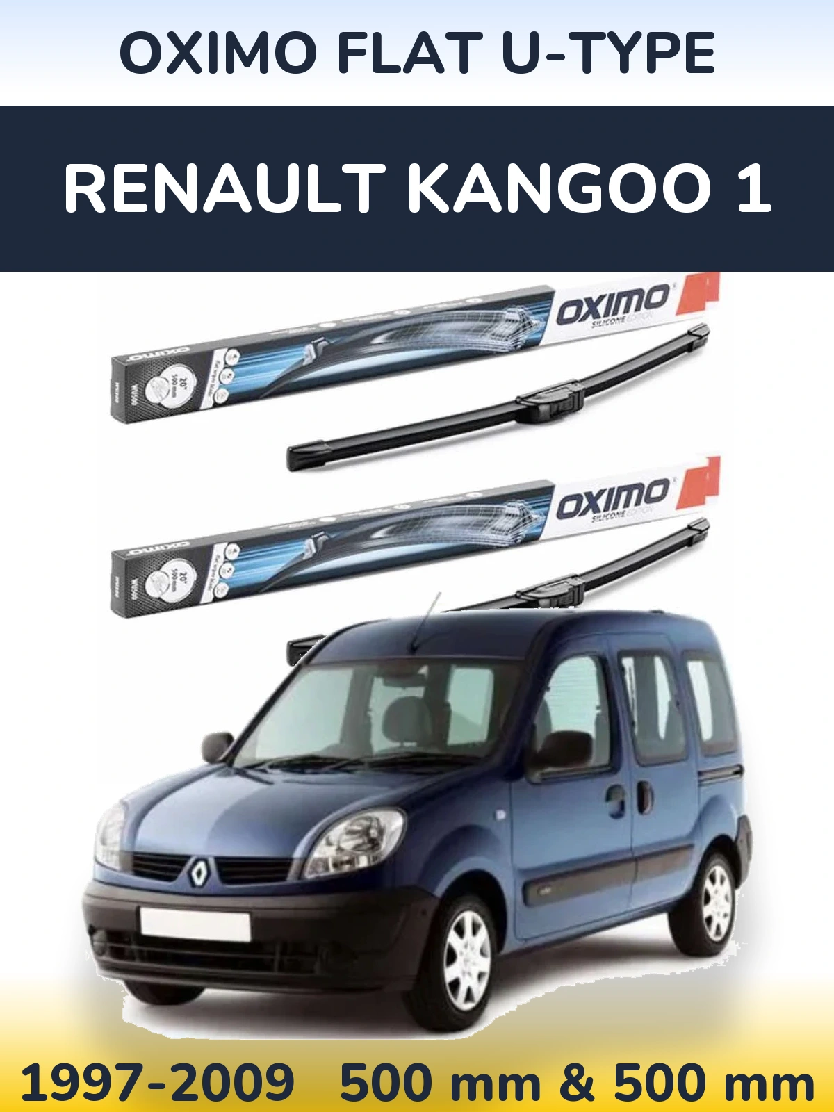 Sada předních stěračů Oximo Flat U-type 500 a 500 mm pro Renault Kangoo 1 1997-2009