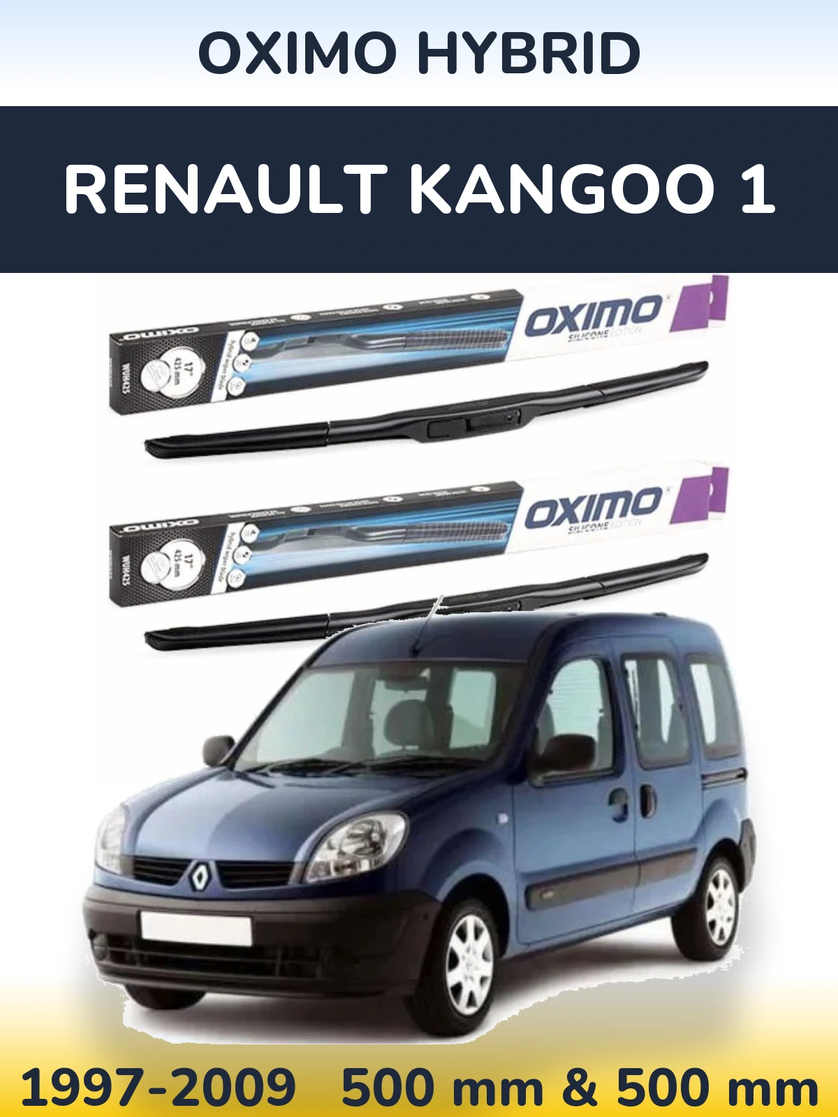 Sada předních stěračů Oximo Hybrid 500 a 500 mm pro Renault Kangoo 1 1997-2009