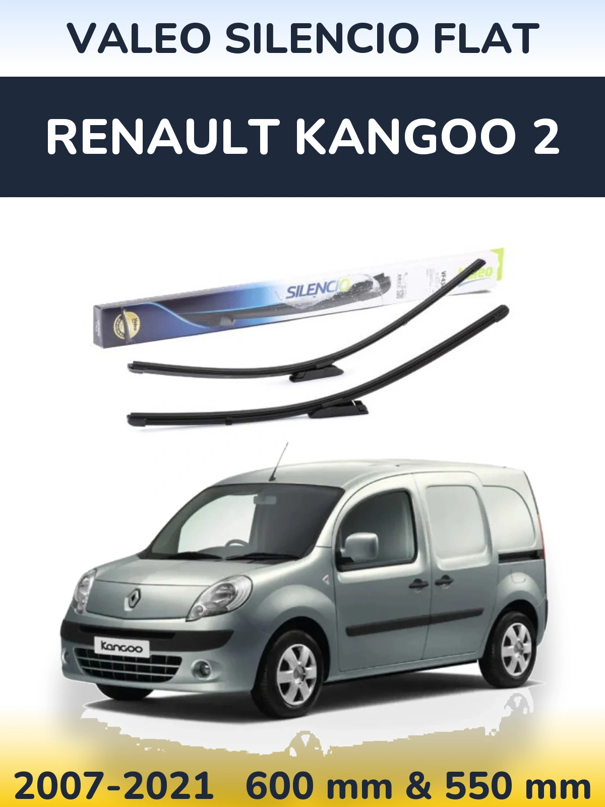 Sada předních stěračů Valeo Silencio Flat 580 a 530 mm pro Renault Kangoo 2 2007-2021