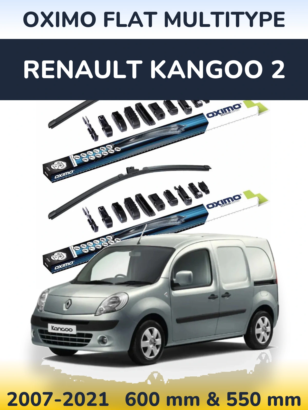 Sada předních stěračů Oximo Flat MultiType 600 a 550 mm pro Renault Kangoo 2 2007-2021