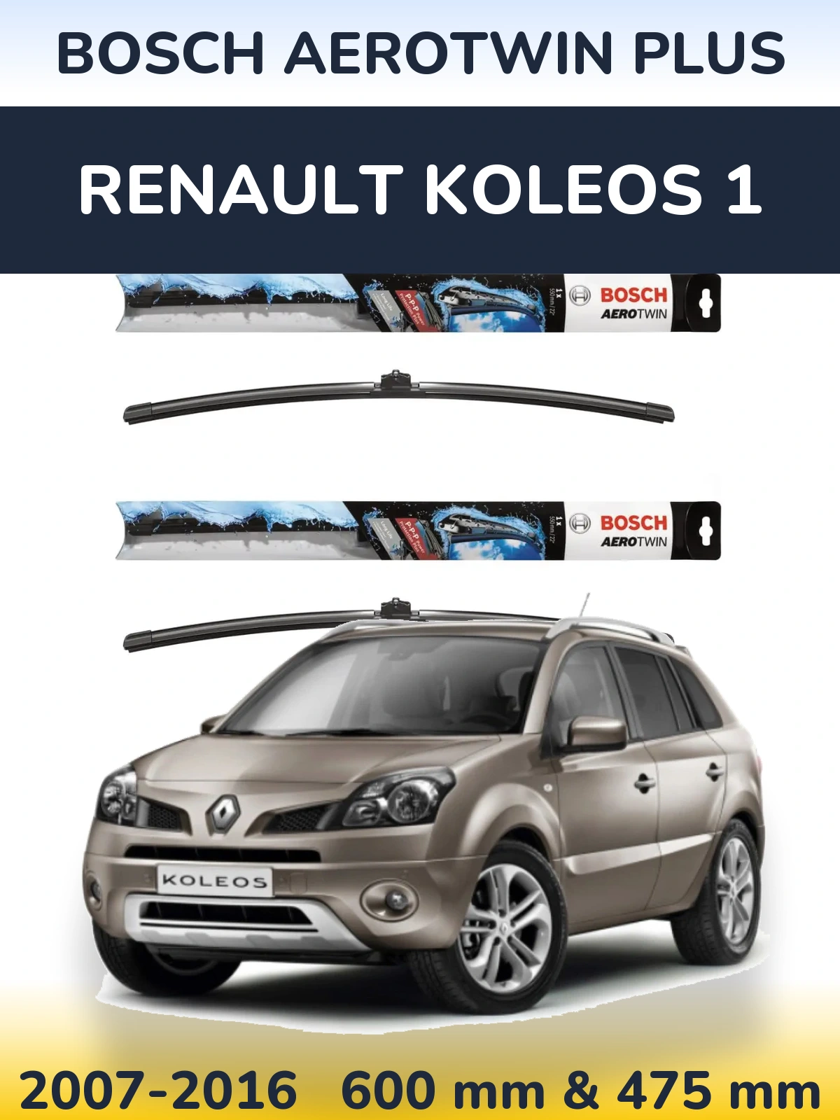 Sada předních stěračů BOSCH AeroTwin Plus 600 a 475 mm pro Renault Koleos 1 2007-2016