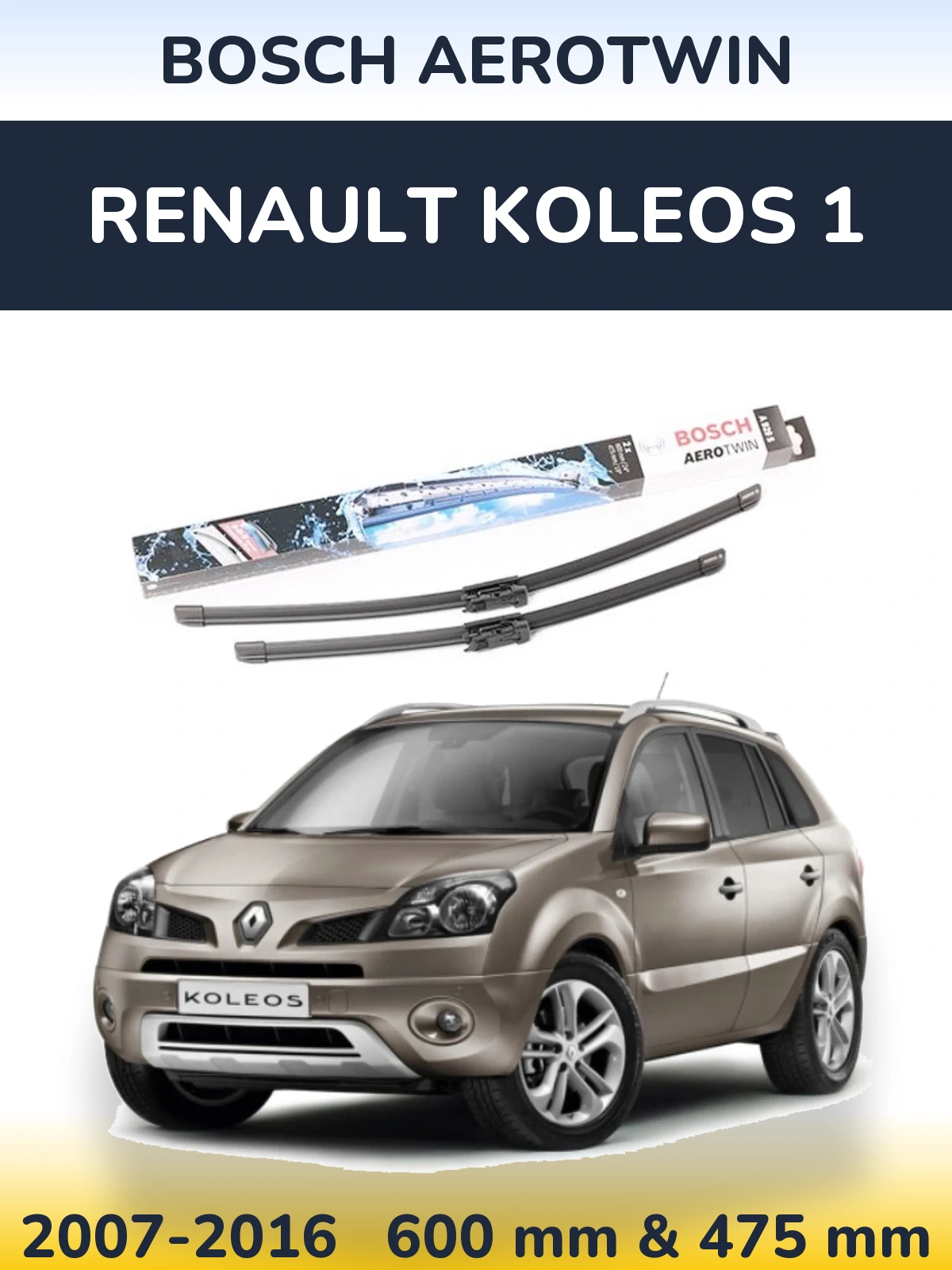Sada předních stěračů BOSCH AeroTwin 600 a 475 mm pro Renault Koleos 1 2007-2016